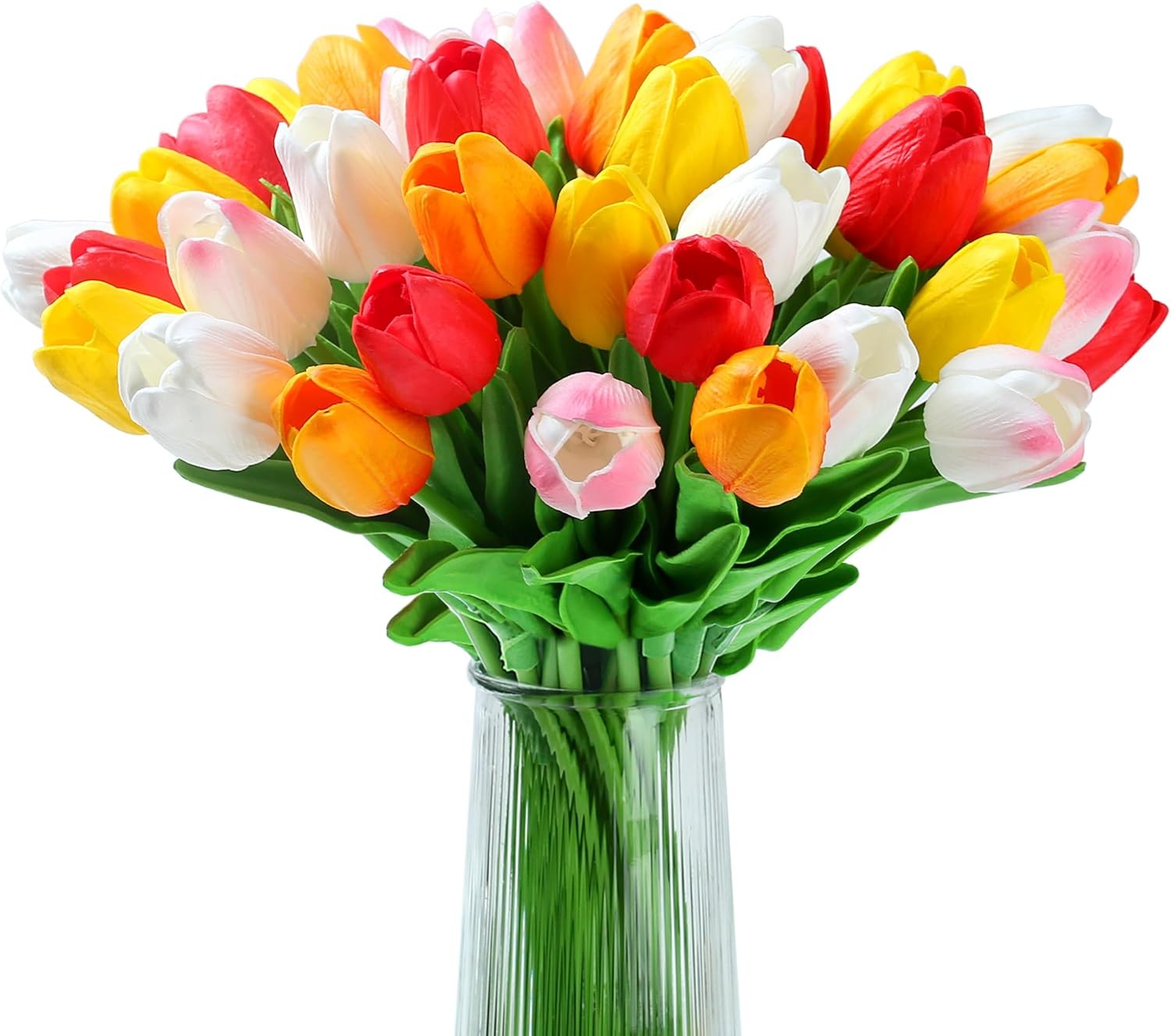 20 Pcs Real Touch Artificial Tulips 14″ Faux PU Flowers for Spring Easter Decor