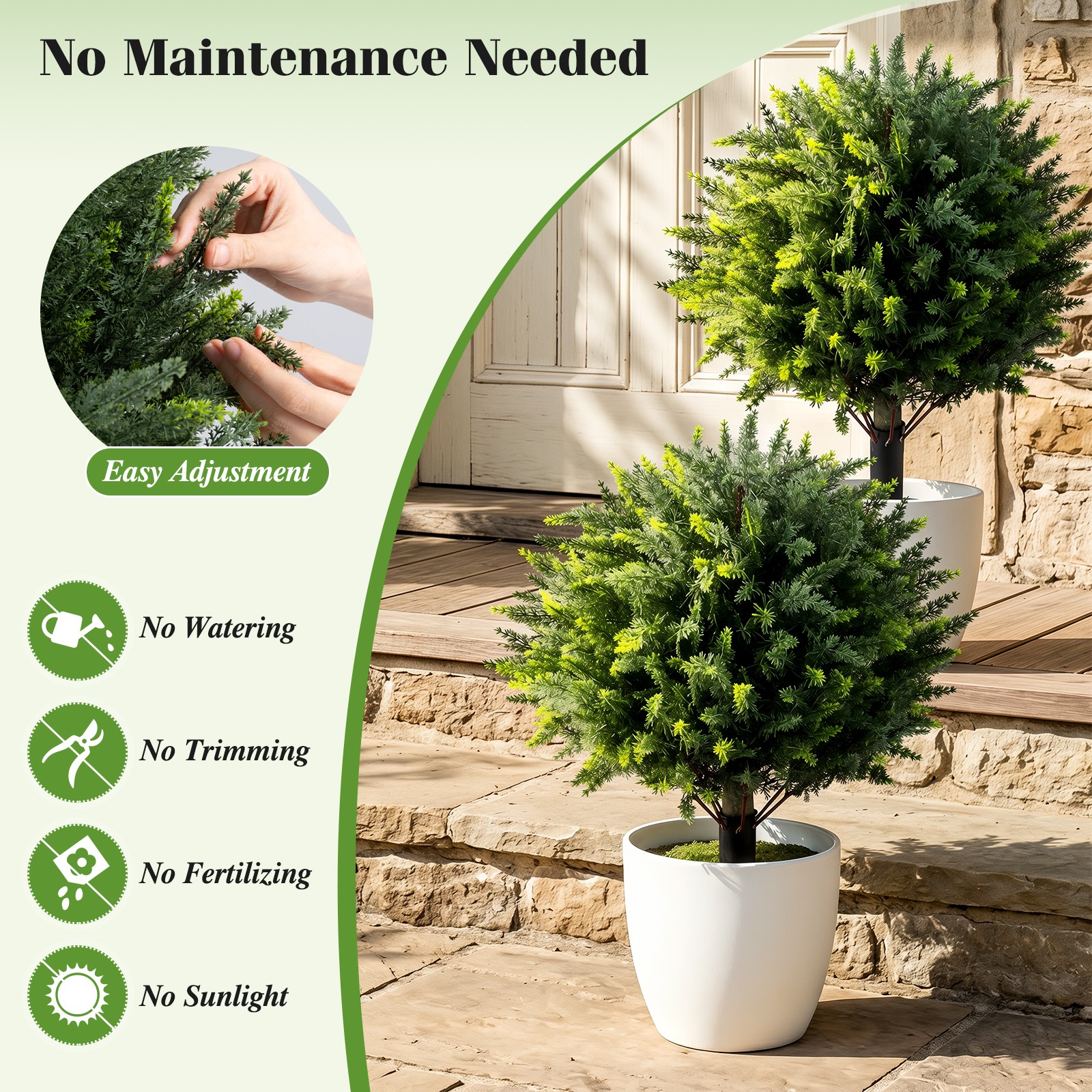 2PCS 27.5” Artificial Cypress Topiary Trees w/Ground Spikes for Indoor & Outdoor