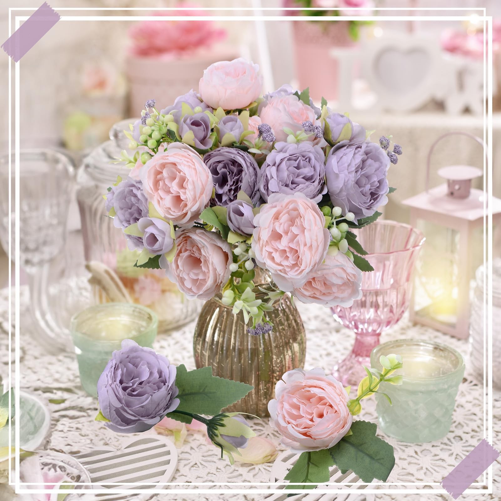 8 Bundles Artificial Peonies Silk Flowers Boho Faux Floral Centerpiece Wedding D