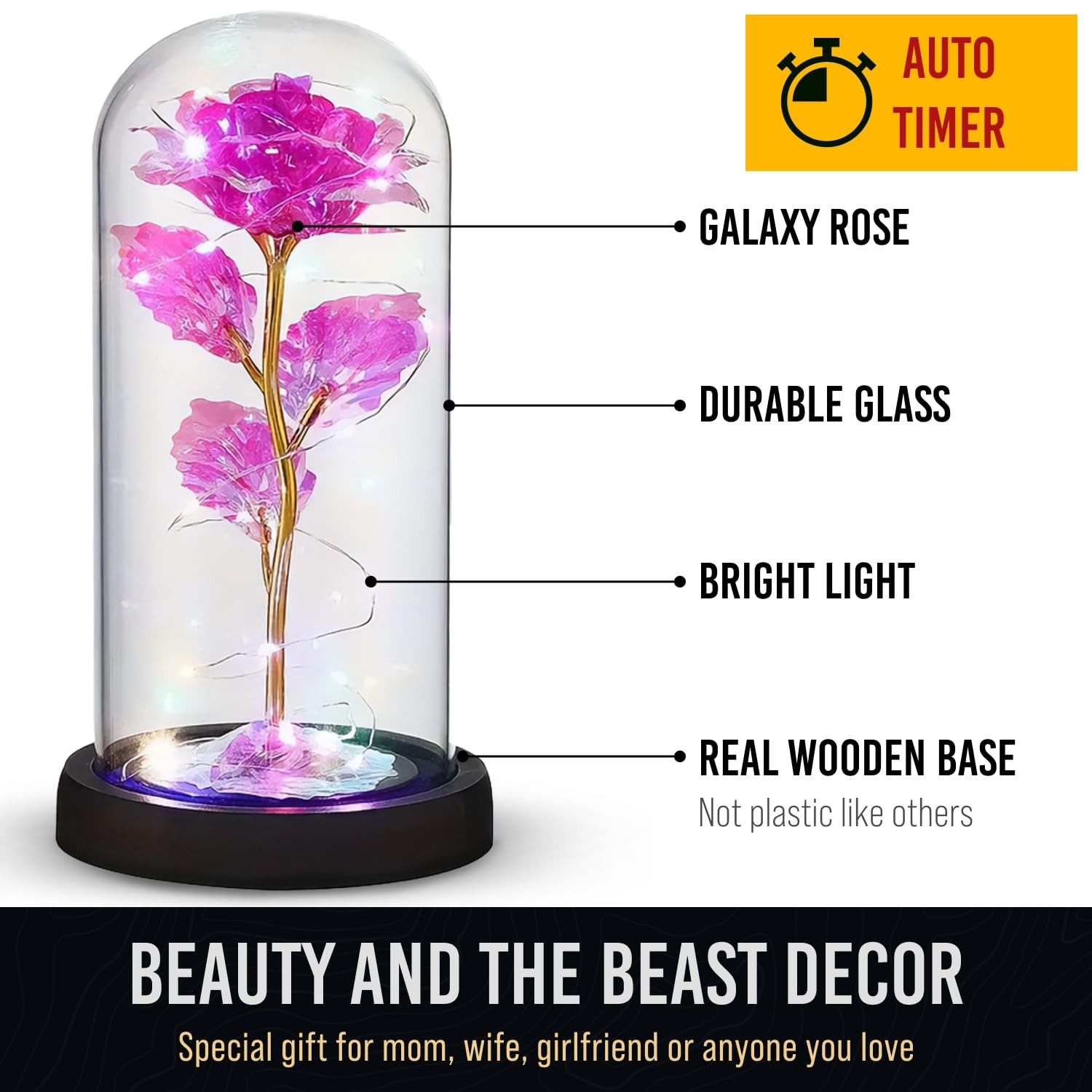 Galaxy Roses – Eternal Glass Rose with LED Lights & Timer – Coolest Gifts for…