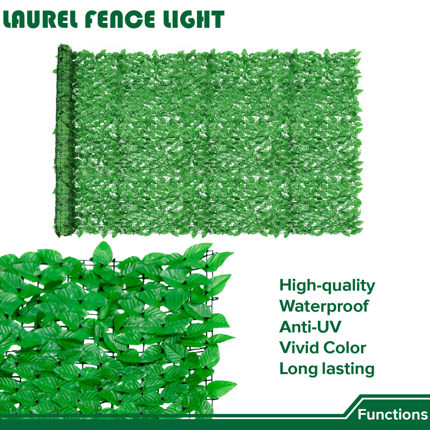 4’x14′ Artificial Faux Light Green Laurel Leaf Privacy Hedge with Mesh Backing