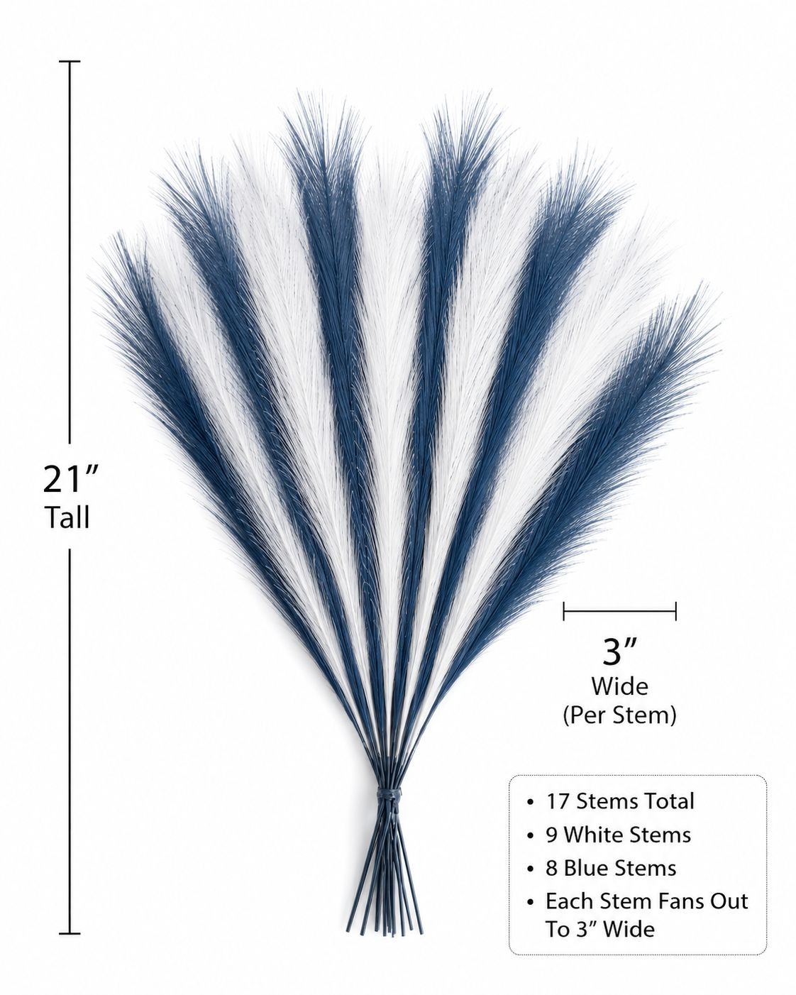 Blue and White Grass Stems Set of 17 Artificial Floral Grass Navy Blue White Pam