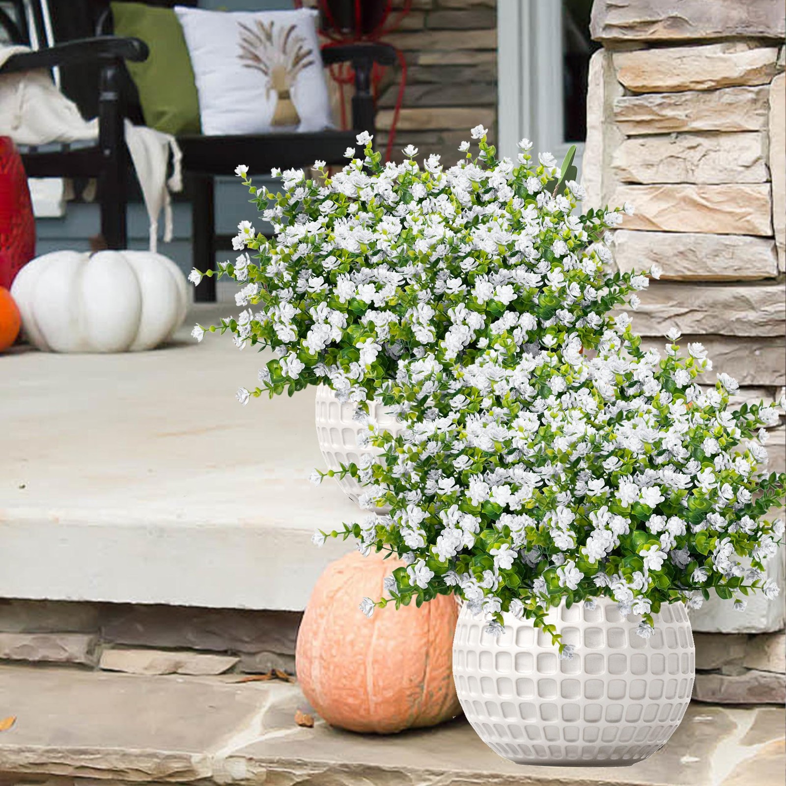 White Artificial Flowers Outdoor UV Resistant for Planters, 20 Bundles