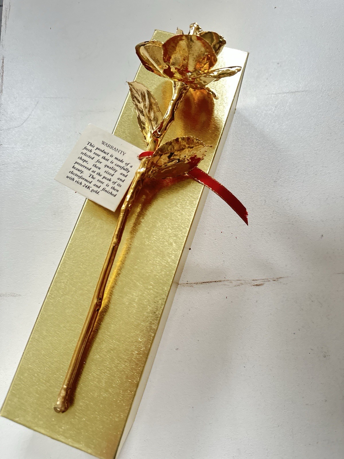 Beautif24K Gold Dipped Rose Flower Stem Twig & Stem Metal w/ Red Ribbon Gift Box