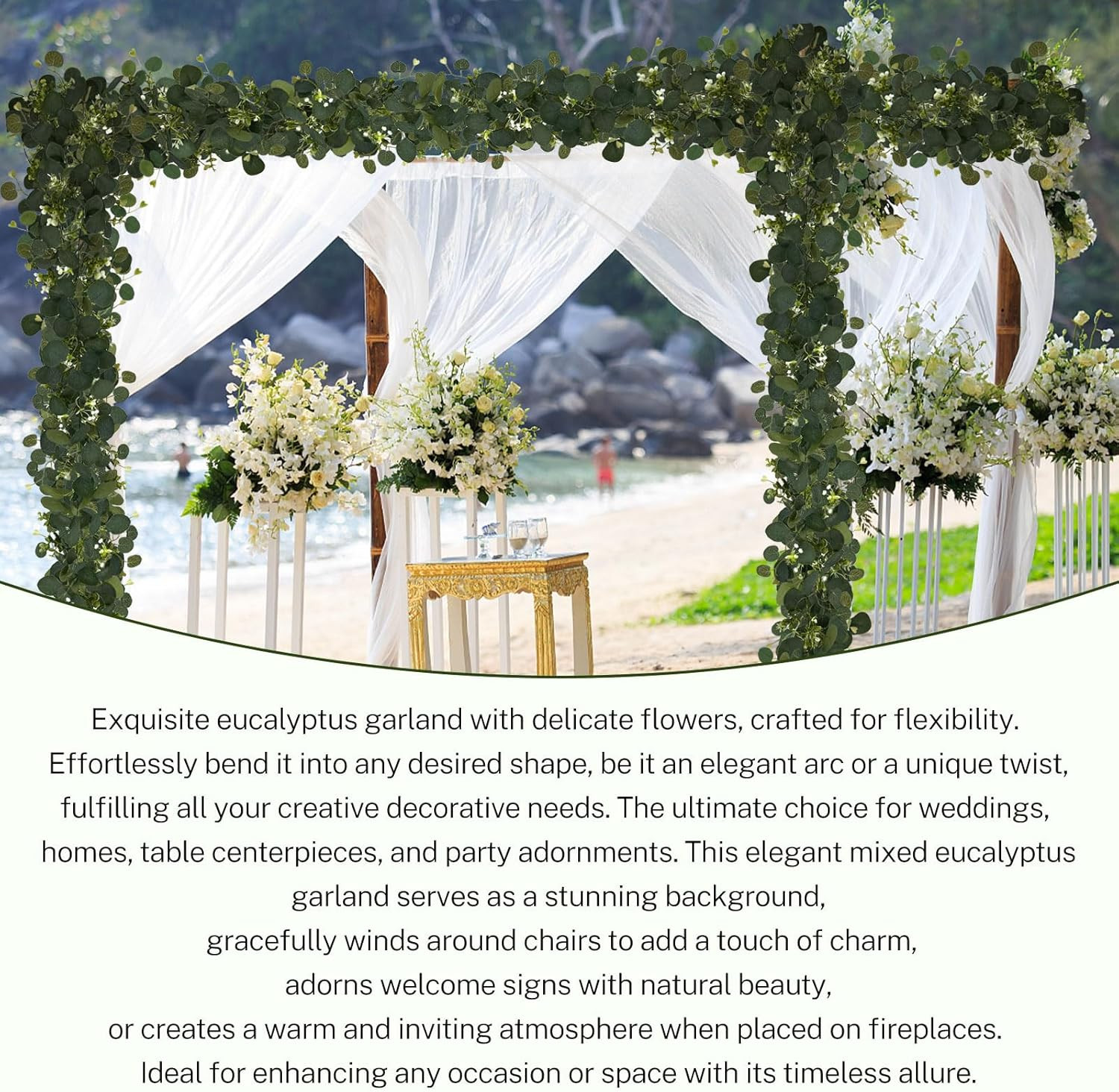 Eucalyptus Garland, 6FT Green Flower Garland Decor, Artificial Faux Eucalyptus L