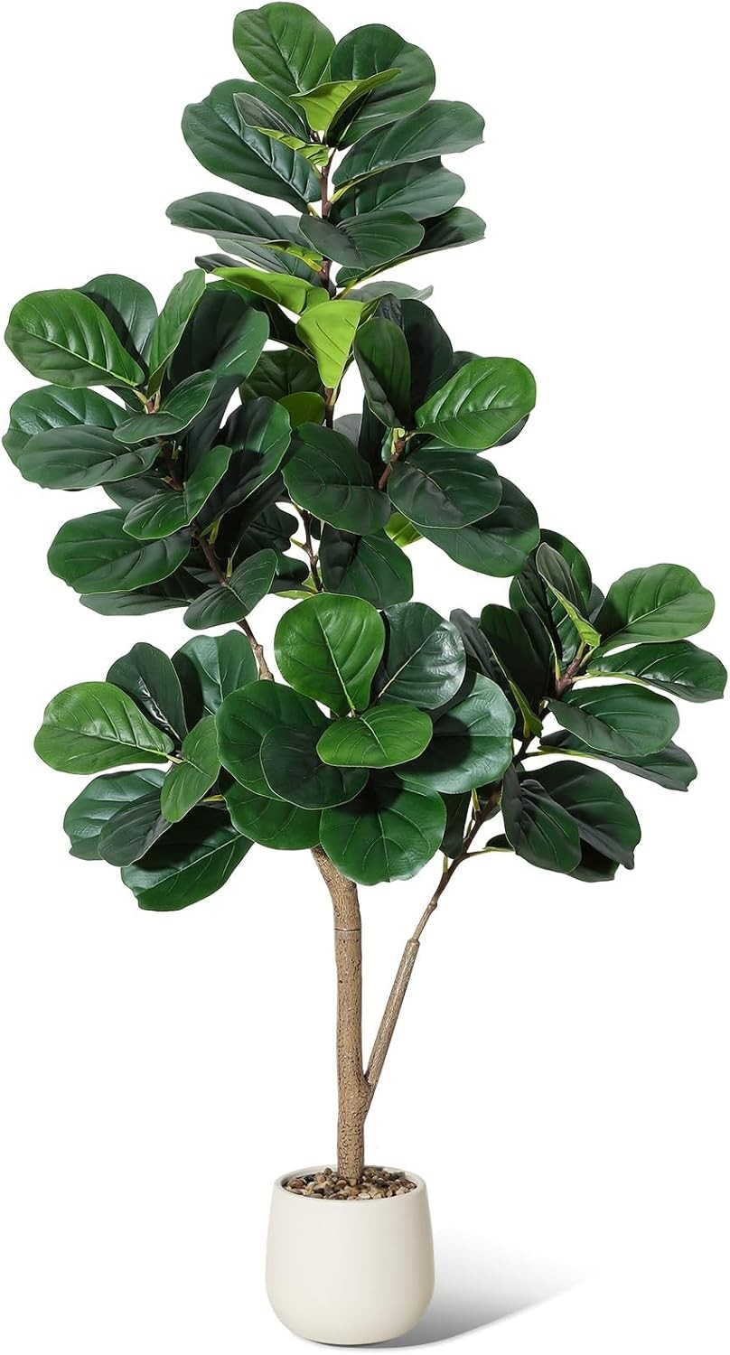 Artificial Fiddle Leaf Fig Tree 4-7 FT Tall Faux Ficus Lyrata Indoor Plant Pot