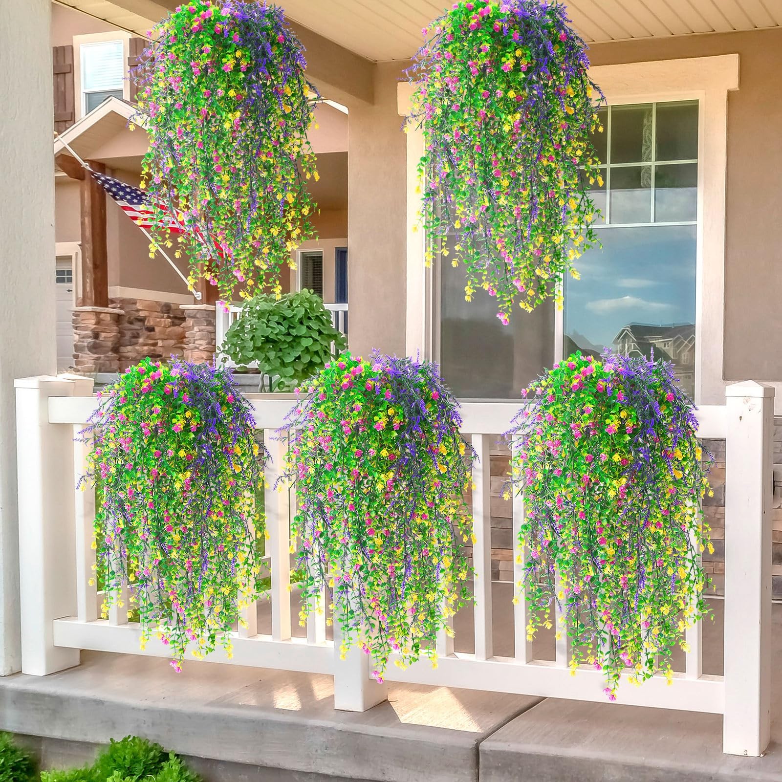 6 Pcs Spring Artificial Hanging Flowers Outdoor Faux Silk Mum Plant Decor Vio…
