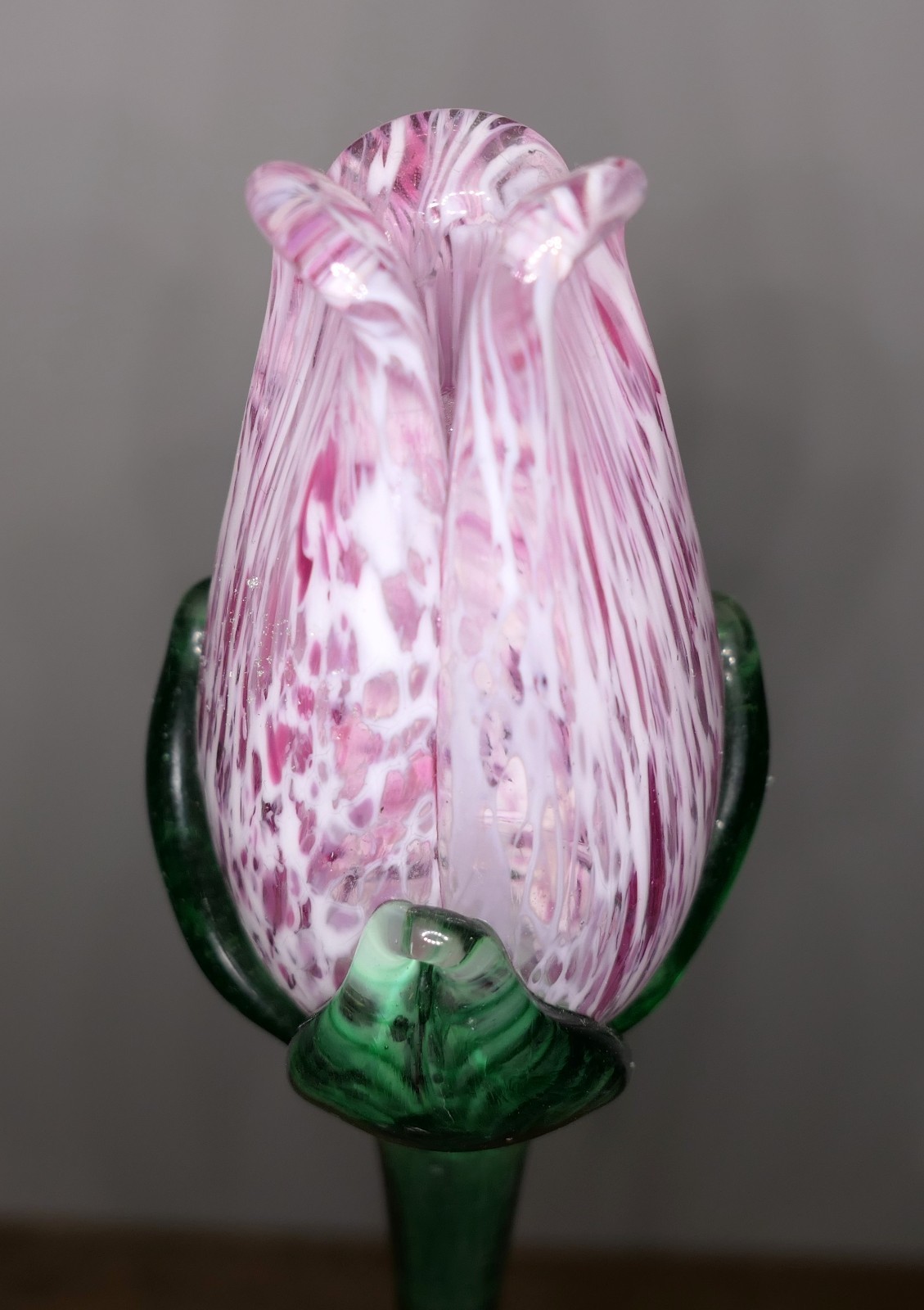 4 Art Glass Flowers Long Stem Czech Republic Royal Gallery Lilies Tulips 18″