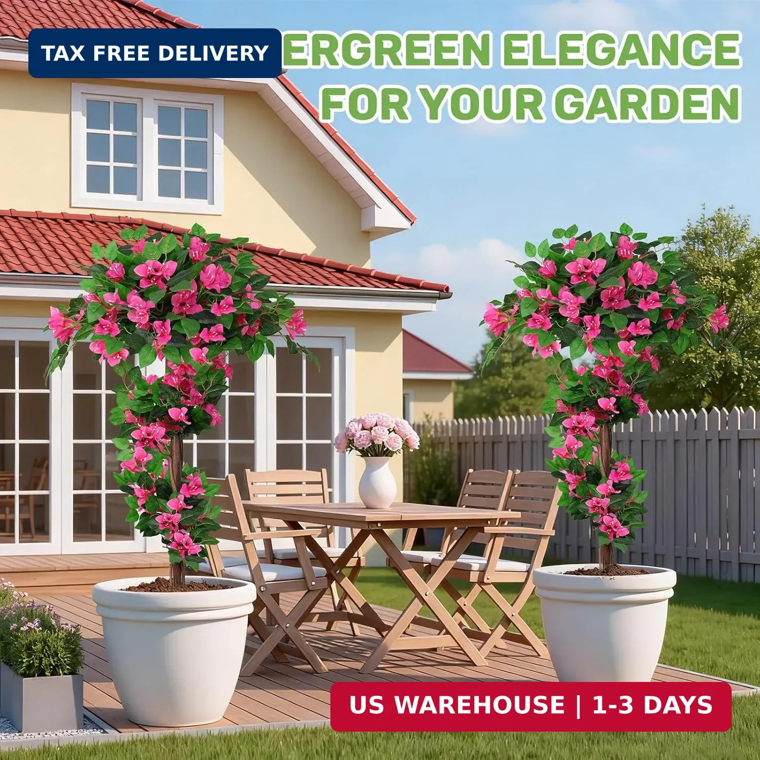2Pack 4FT Artificial Bougainvillea Topiary Trees for Outdoor, Fake Silk Flowers