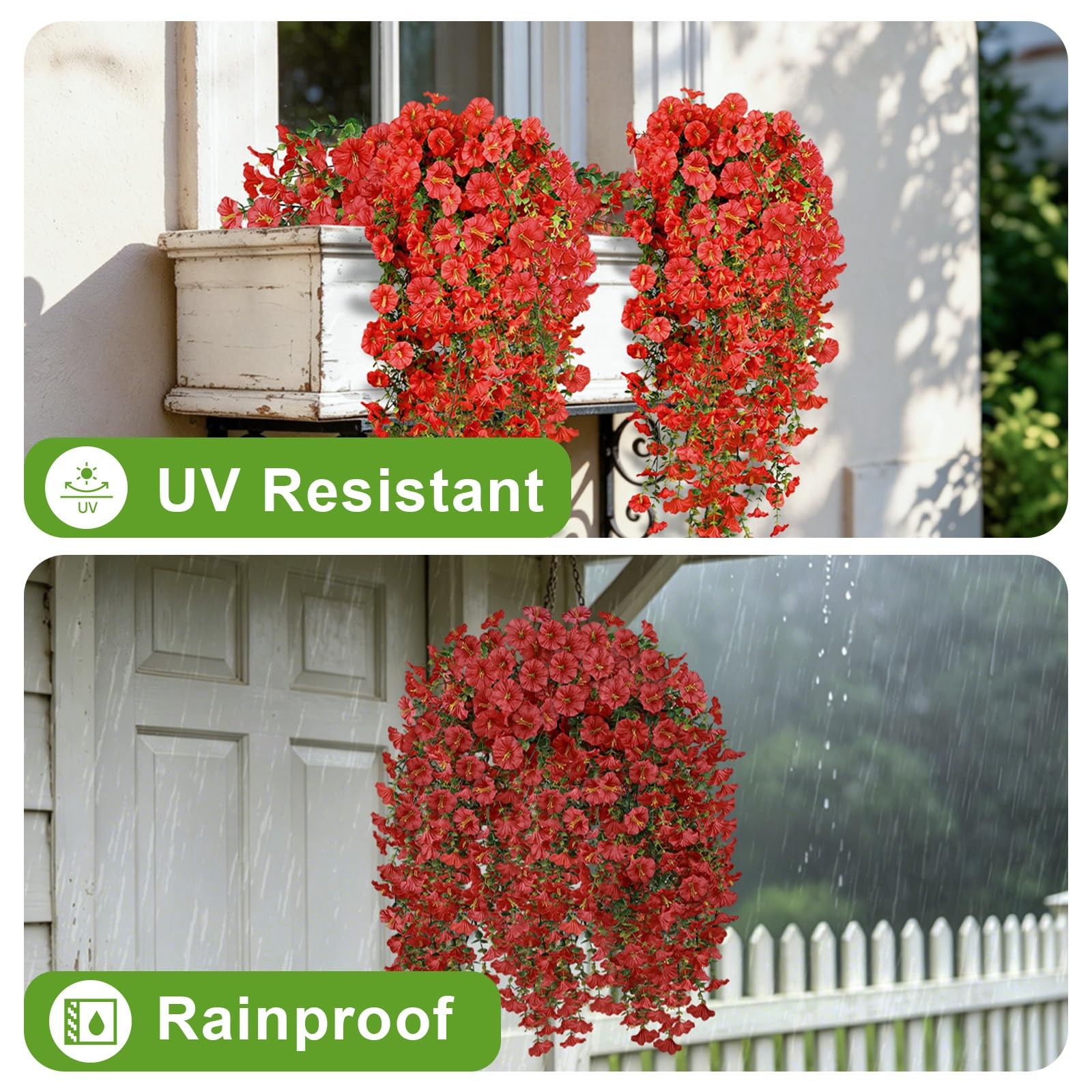 Artificial Flowers for Outdoors, 6-Pack 420 Blooms UV Resistant Hanging Morni…