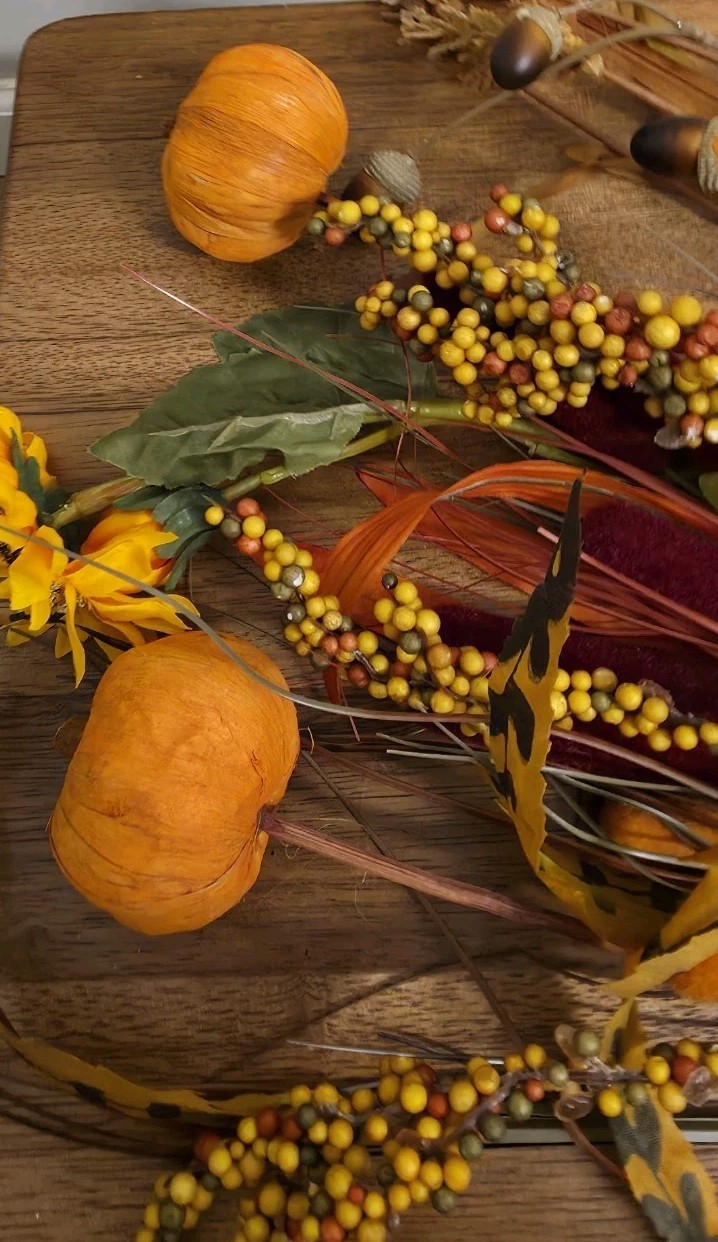 Fall Autumn Artificial Flowers Pumpkins Feathers Catails Berries Sunflower Acorn