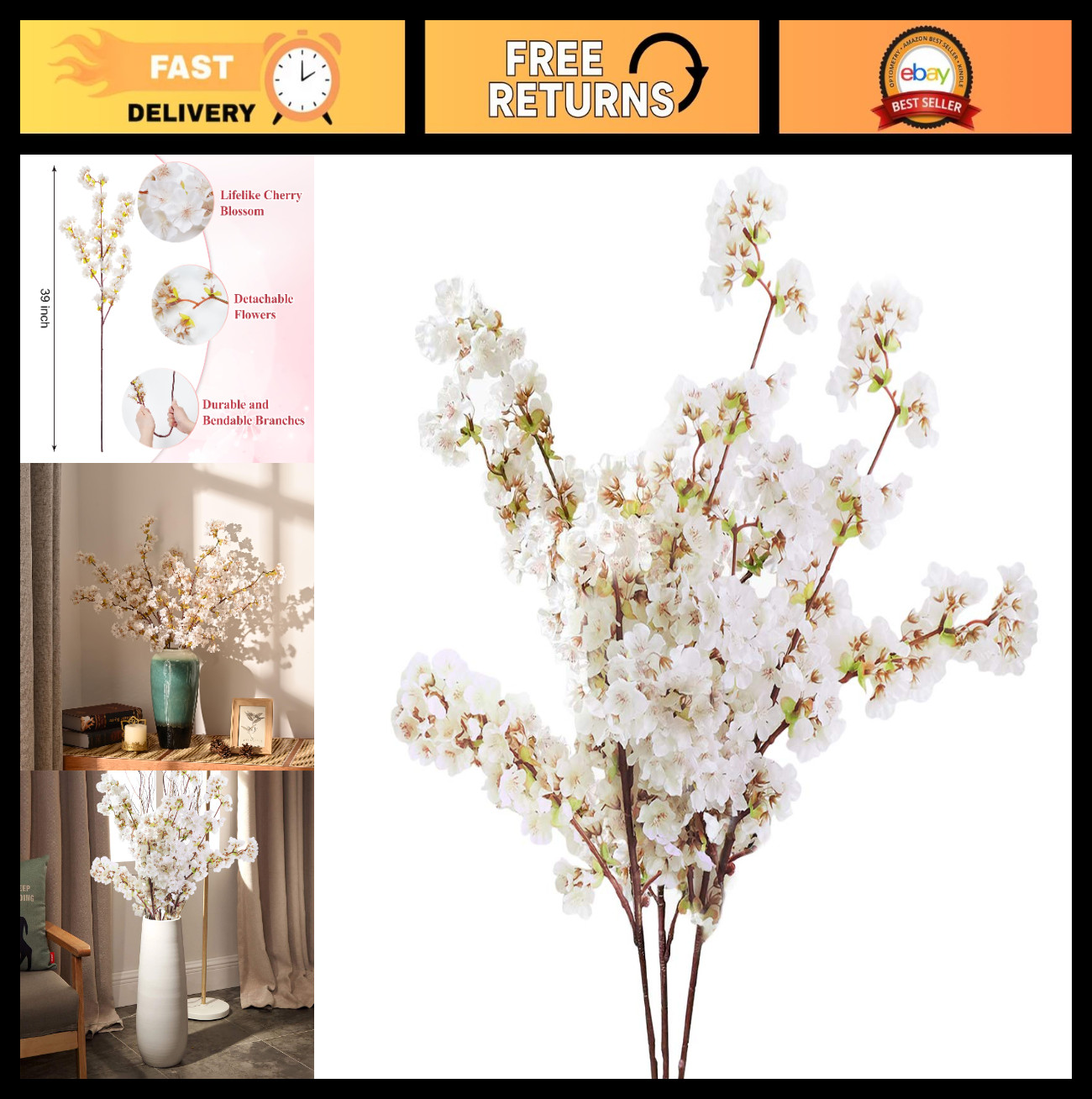 Artificial Cherry Blossom Branches – Faux Flower Stems for Wedding & Home Decor,