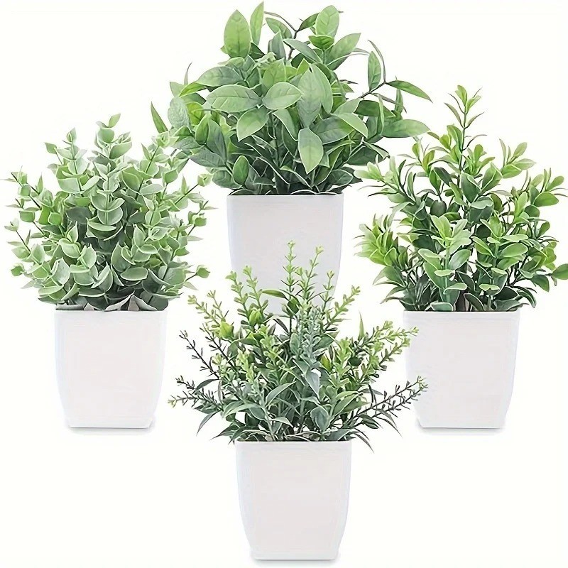 4 Pack Fake Plants Mini Artificial Greenery Potted Plants for Home Decor Indoor