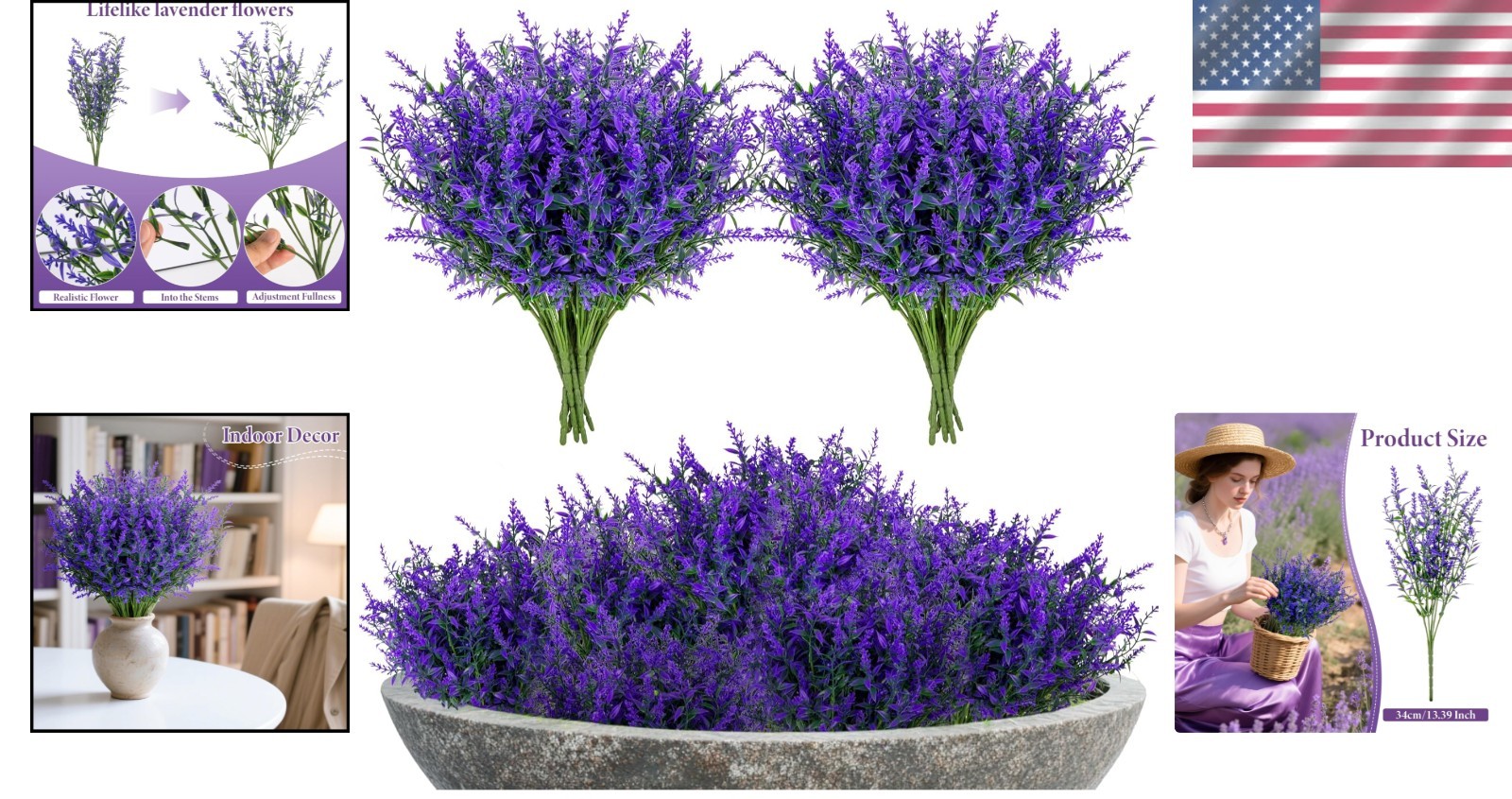 Vibrant 7 Pcs UV Resistant Lavender Flowers for Easy Indoor and Outdoor Styling