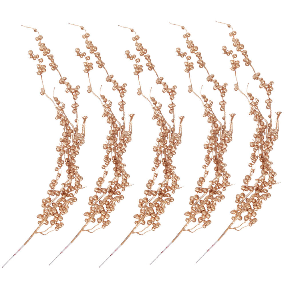 5 Pcs Christmas Berry Stems Artificial Flower Golden Tree Spray