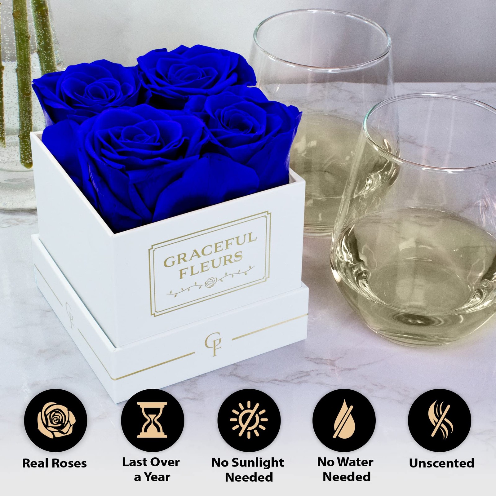 Graceful Fleurs Real Long Lasting Roses in a Box for Years, Preserved Fresh