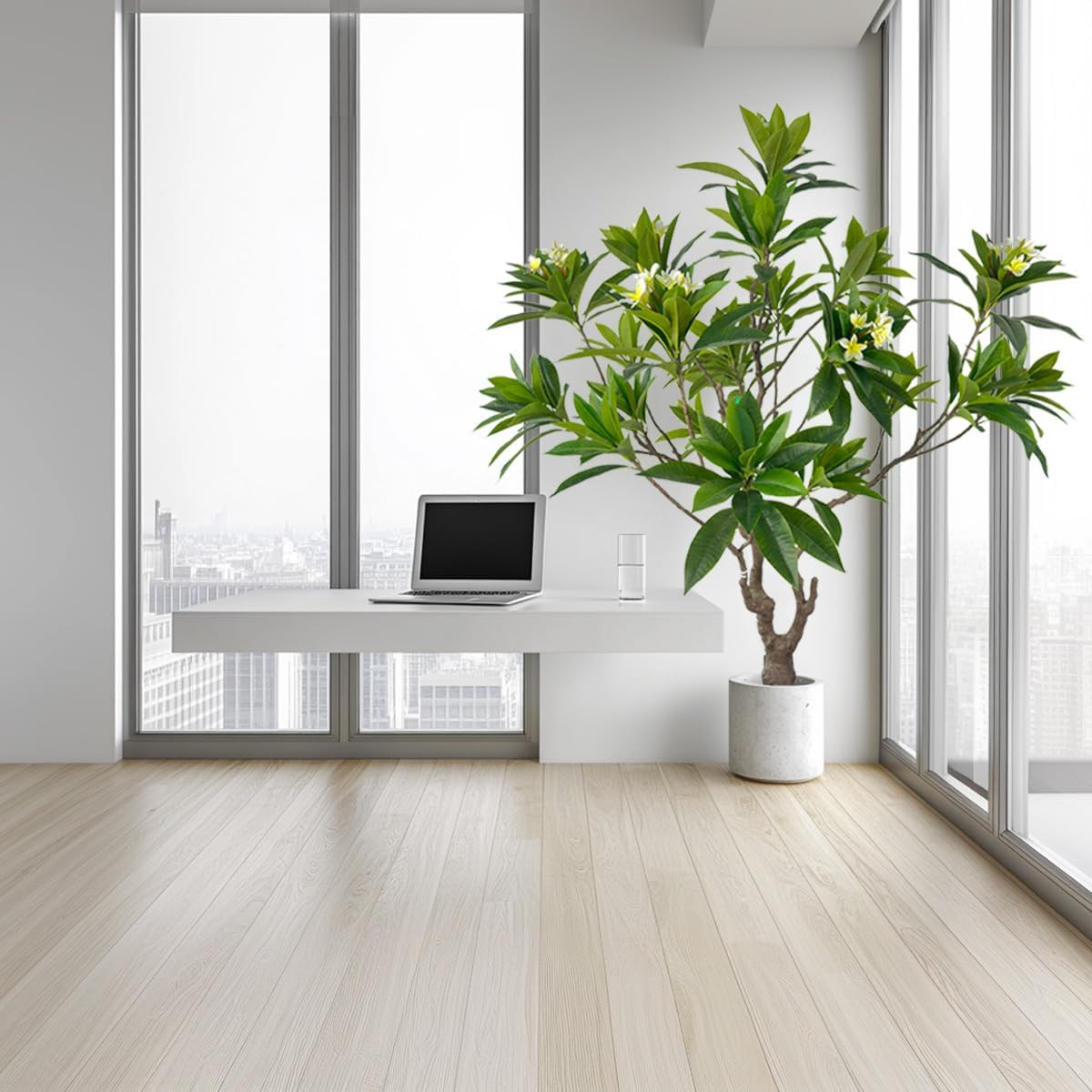 Artificial Plumeriatree with White Flowers, 7 Ft Tall, Potted Plumeria Plant for