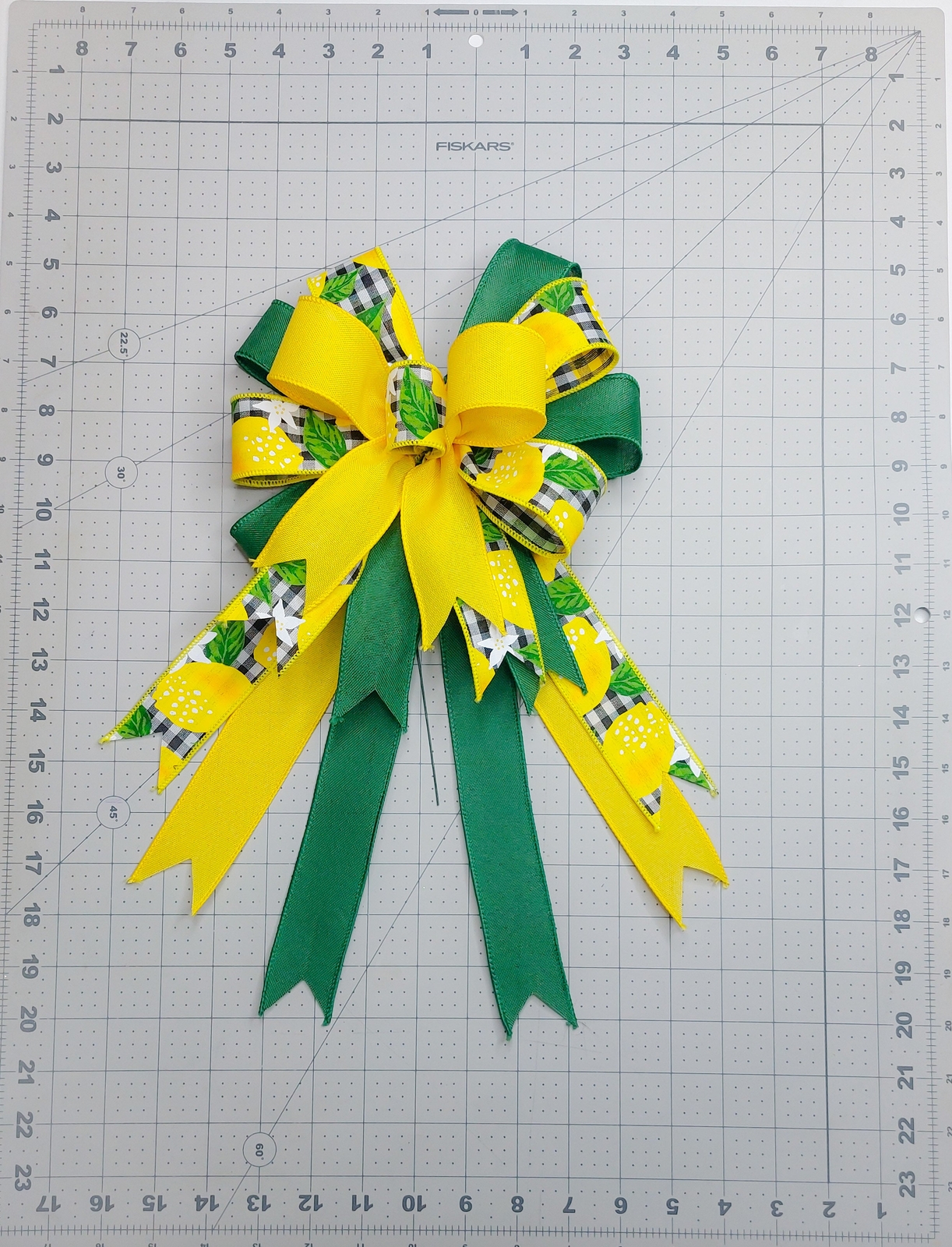 Lemons Check Bow, Yellow and Green Linen