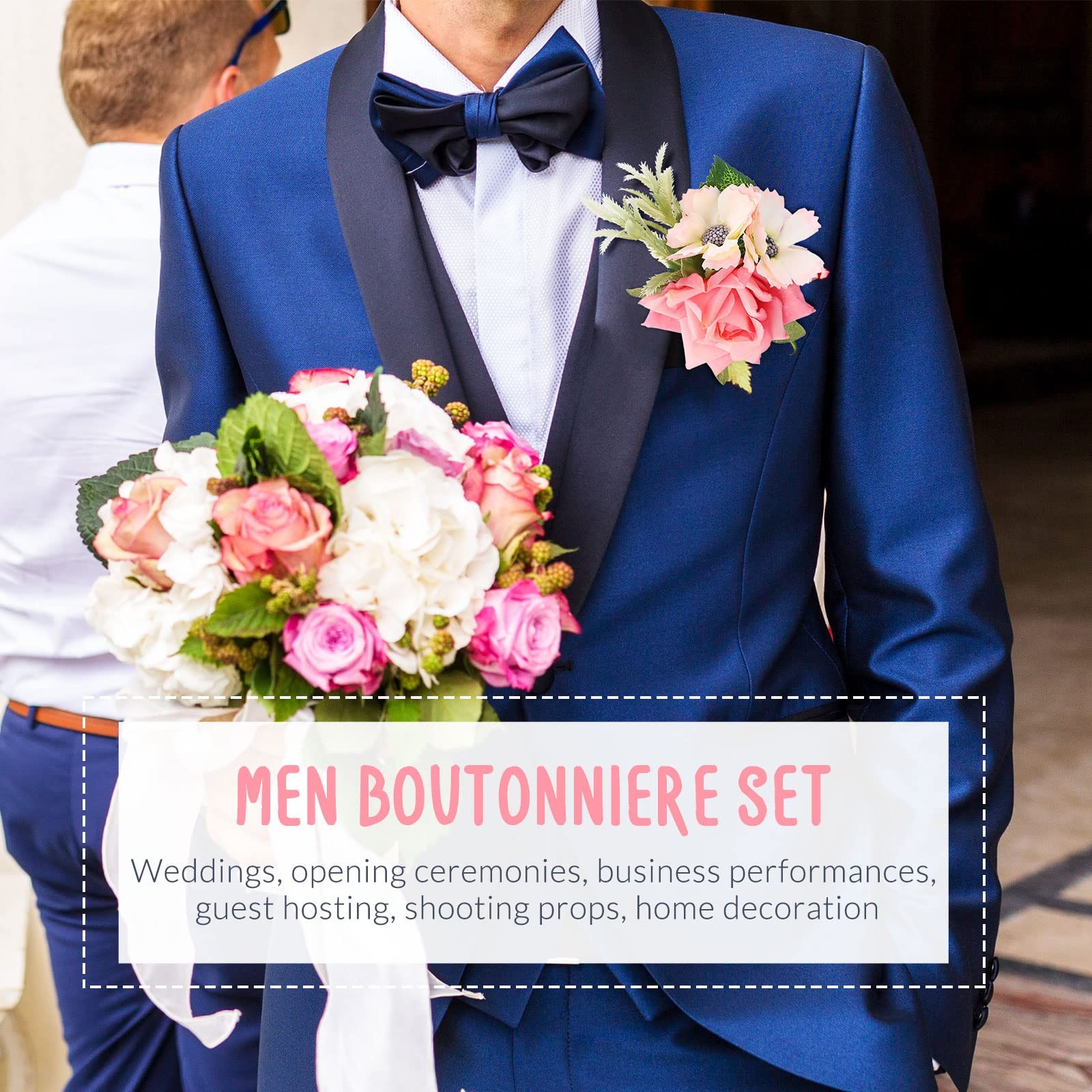 12 PCS Boutonniere Corsage Set Wedding Party Flower Wrist Pink Men Women Prom