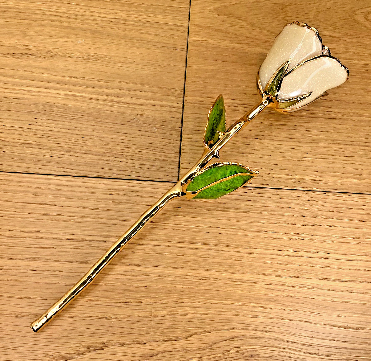 Pearl White 24K Gold Dipped Real Preserved Forever Rose 11 Inch June Birthstone