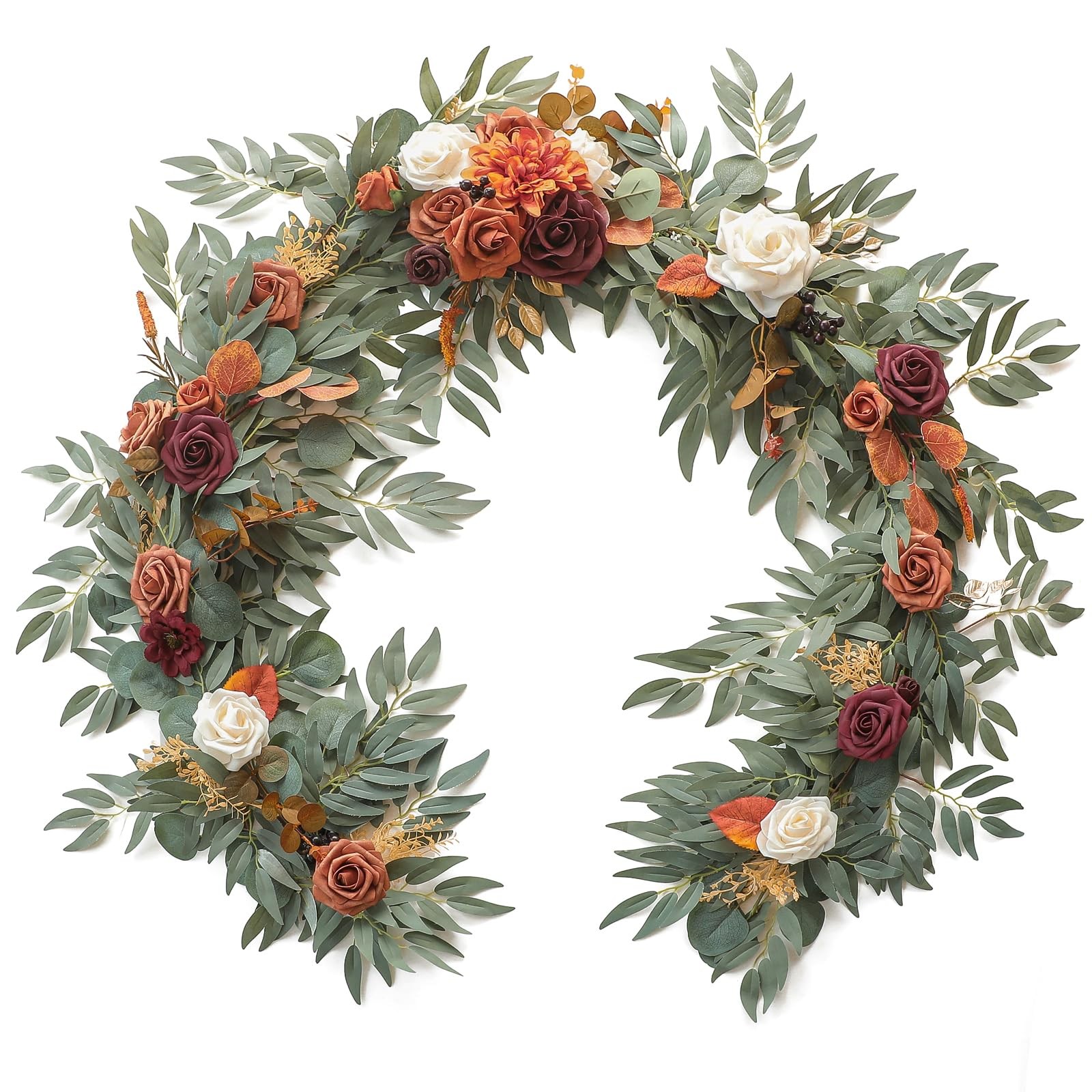 6ft Artificial Eucalyptus Garland with Flowers Fake Greenery Burnt Orange Fau…