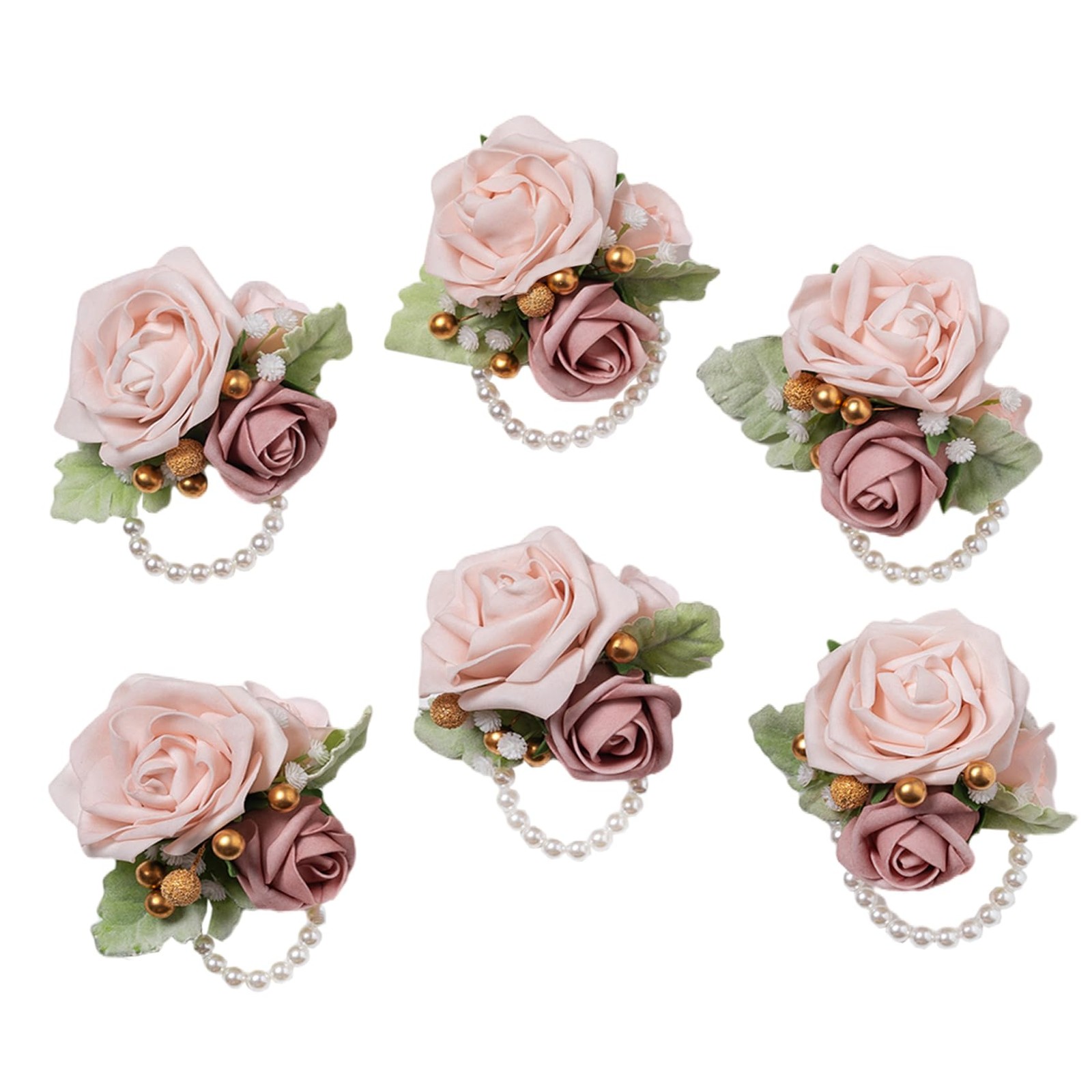 Dusty Pink Wrist Corsage,Set of 6, Homecoming Wrist Flower Girl/Mother Corsag…