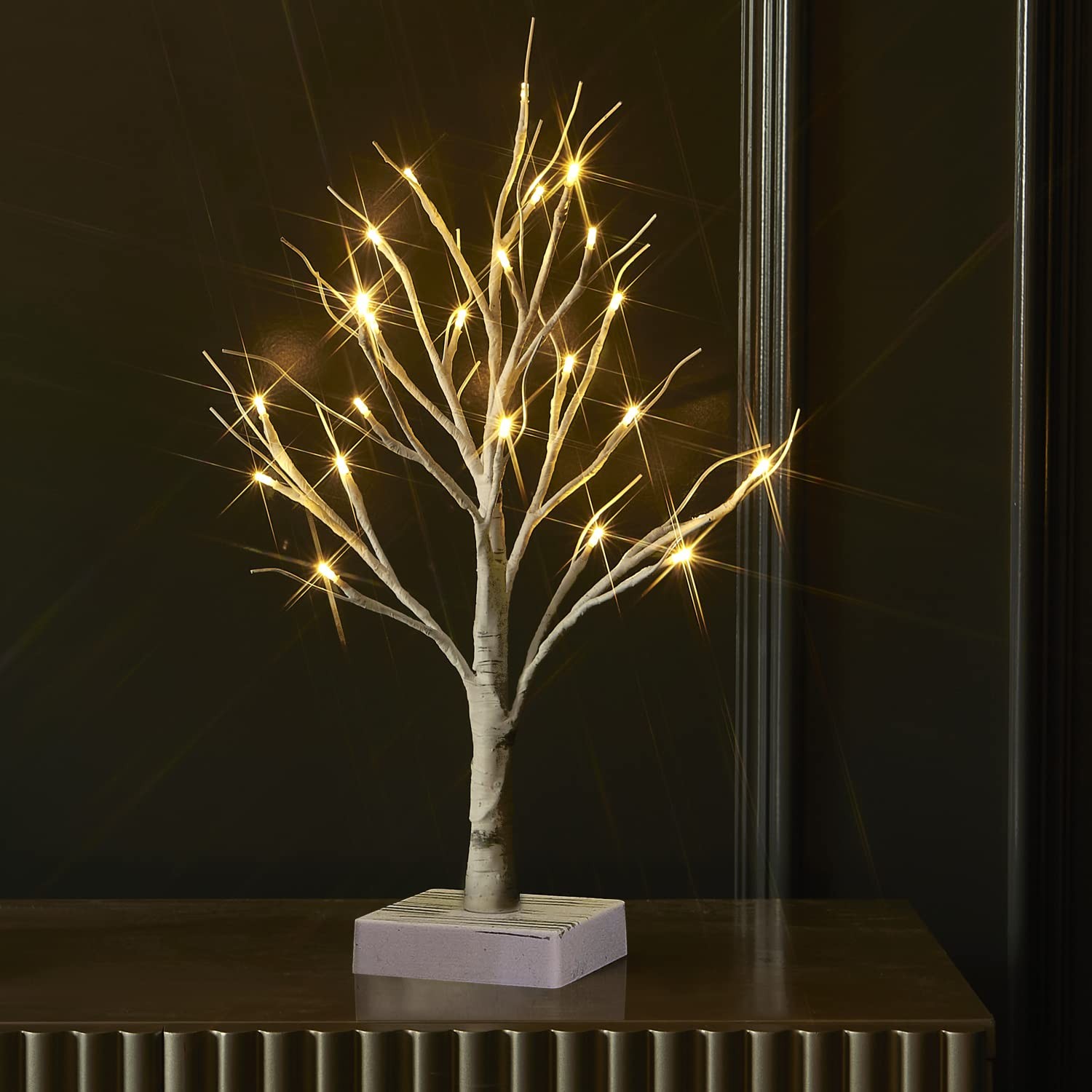 Lighted Birch Tree with Timer Battery Operated 18 Inch Tabletop 24 LED Lamp