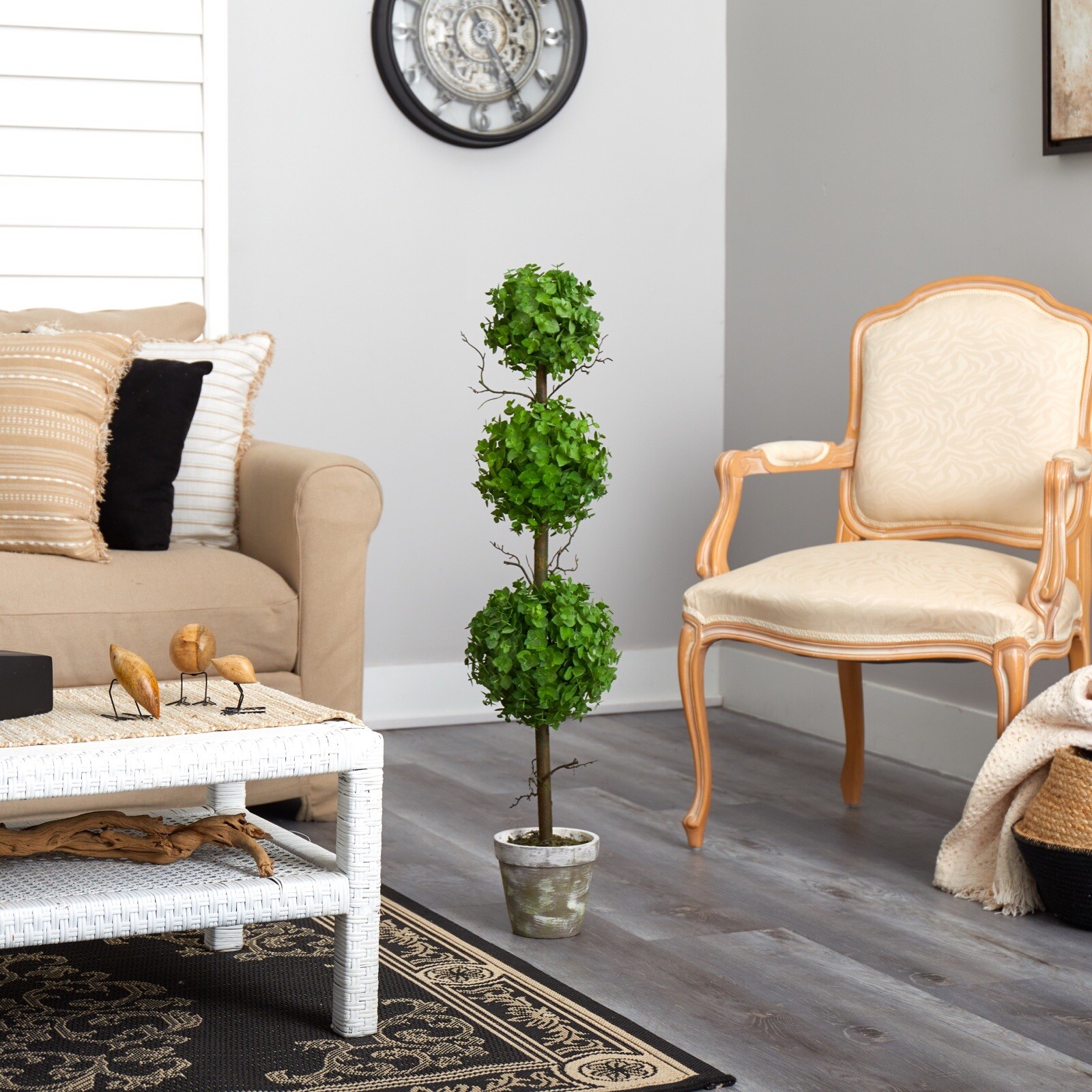 3’ Eucalyptus Triple Ball Topiary Artificial Tree Home Decor.