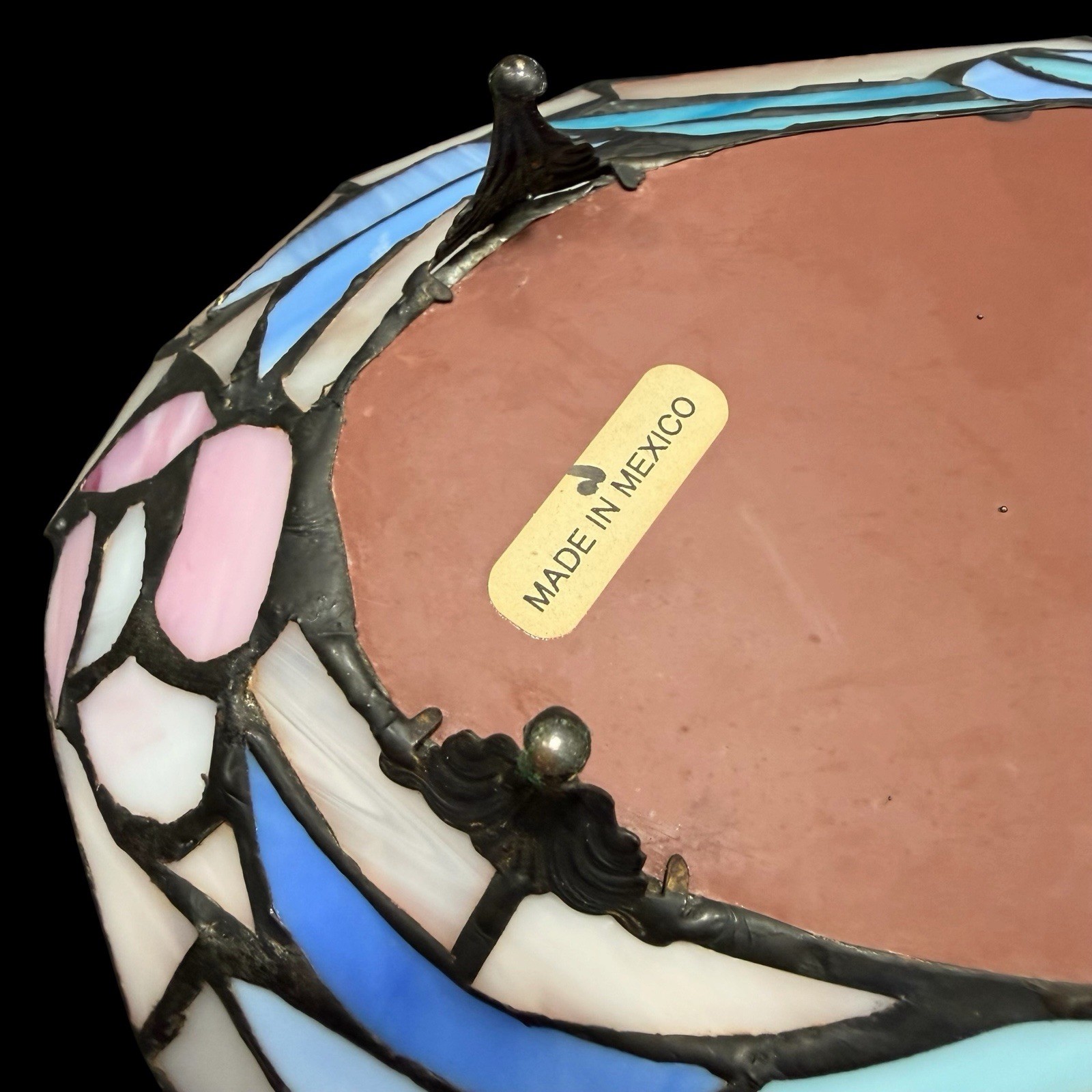 Pastel Stained Glass Style Vanity Mirror Tray Jewelry Dish Art Deco Decor