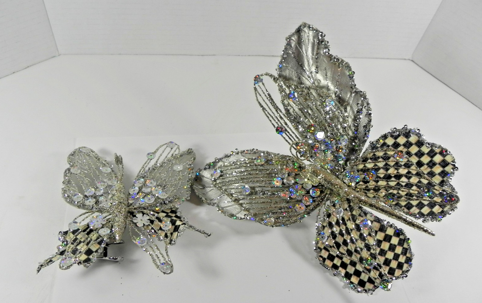 Mackenzie Childs 5″ / 8″ Silver Butterfly Clip On Set of 2