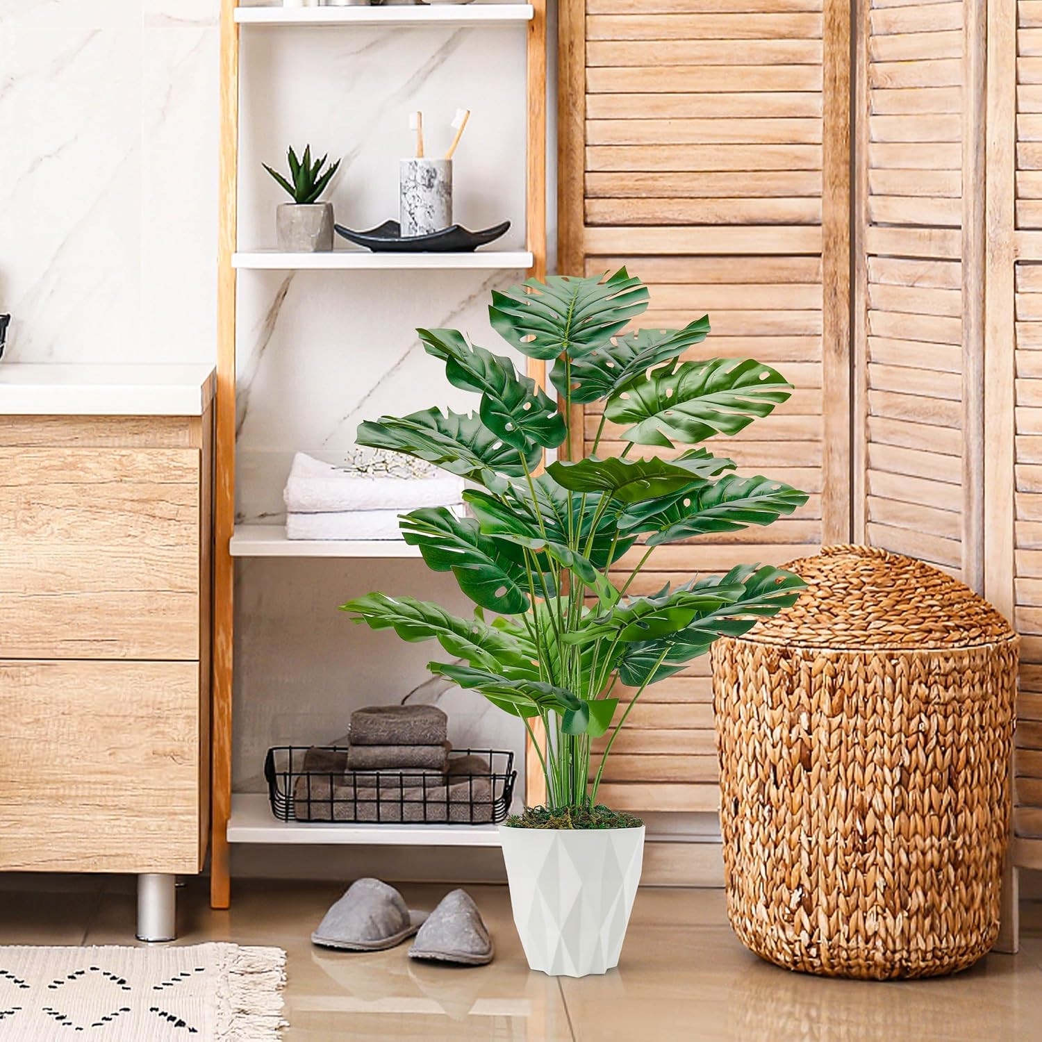 Der Rose 28″ Tall Fake Plants Large Artificial Monstera Faux Potted Plants Indoo