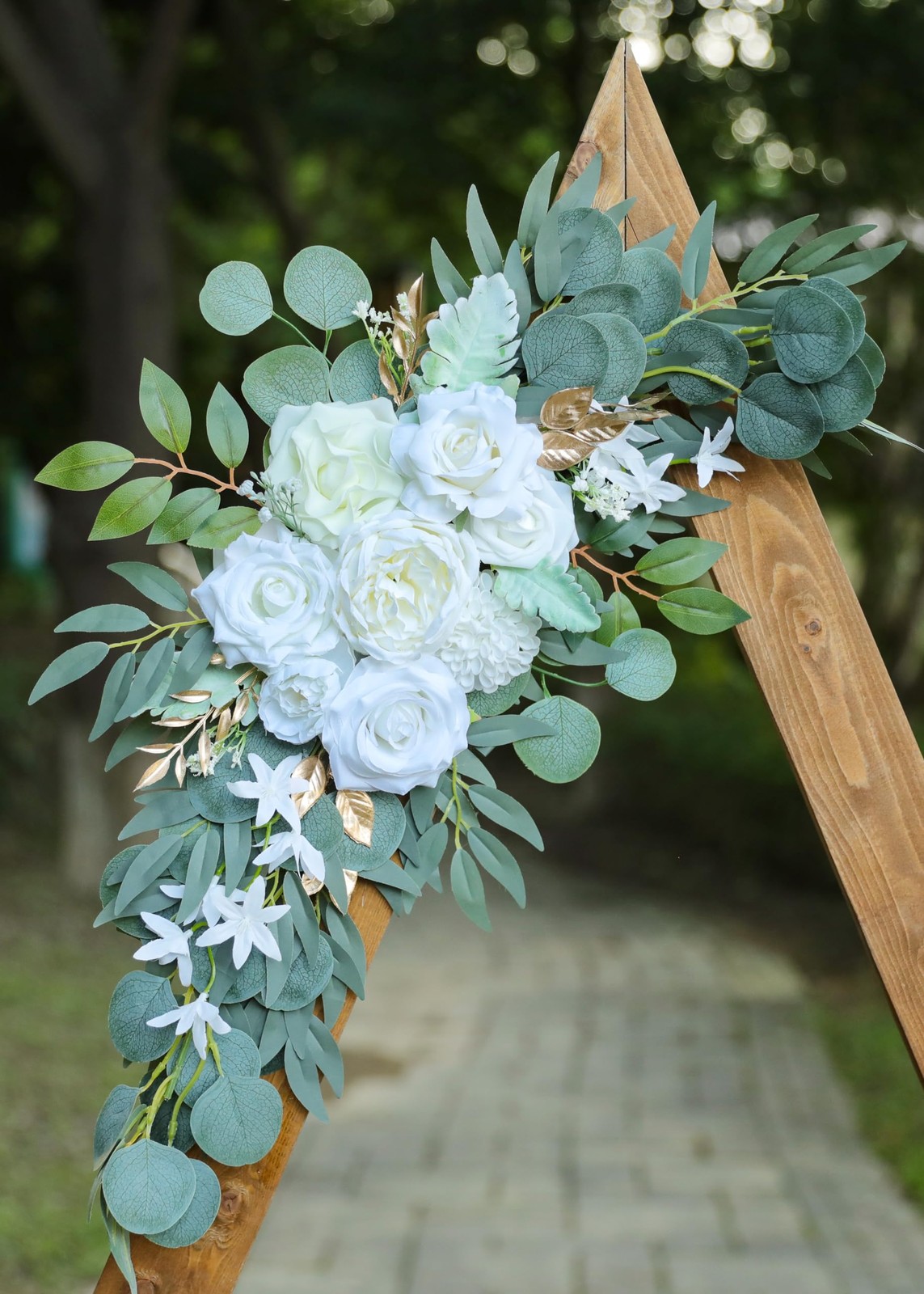 Artificial White Wedding Arch Flower Swags Set Of 2 Gold Floral Decoration