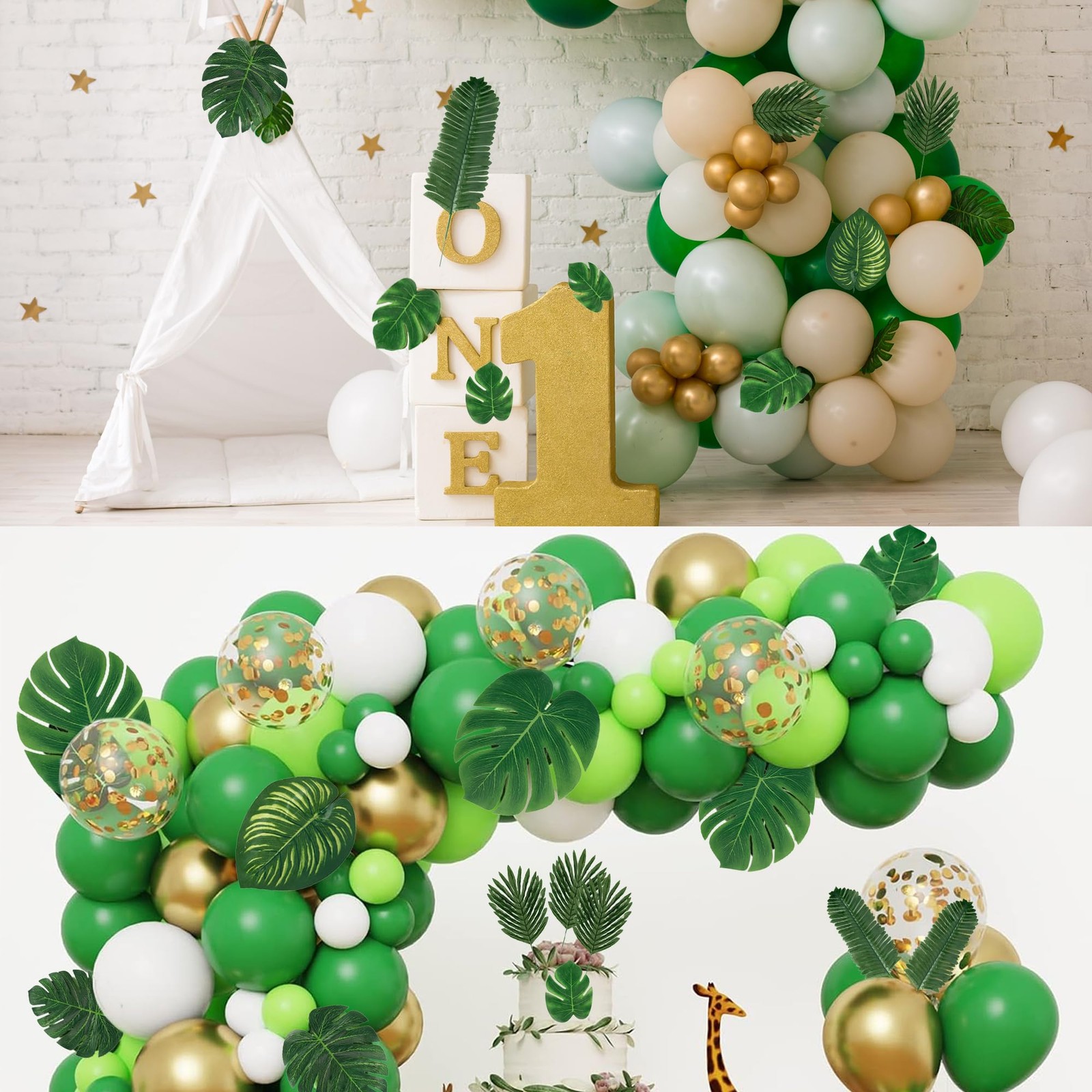 34 Pieces 6 Kinds Artificial Tropical Palm Leaves Tropical Leaves Monstera Le…