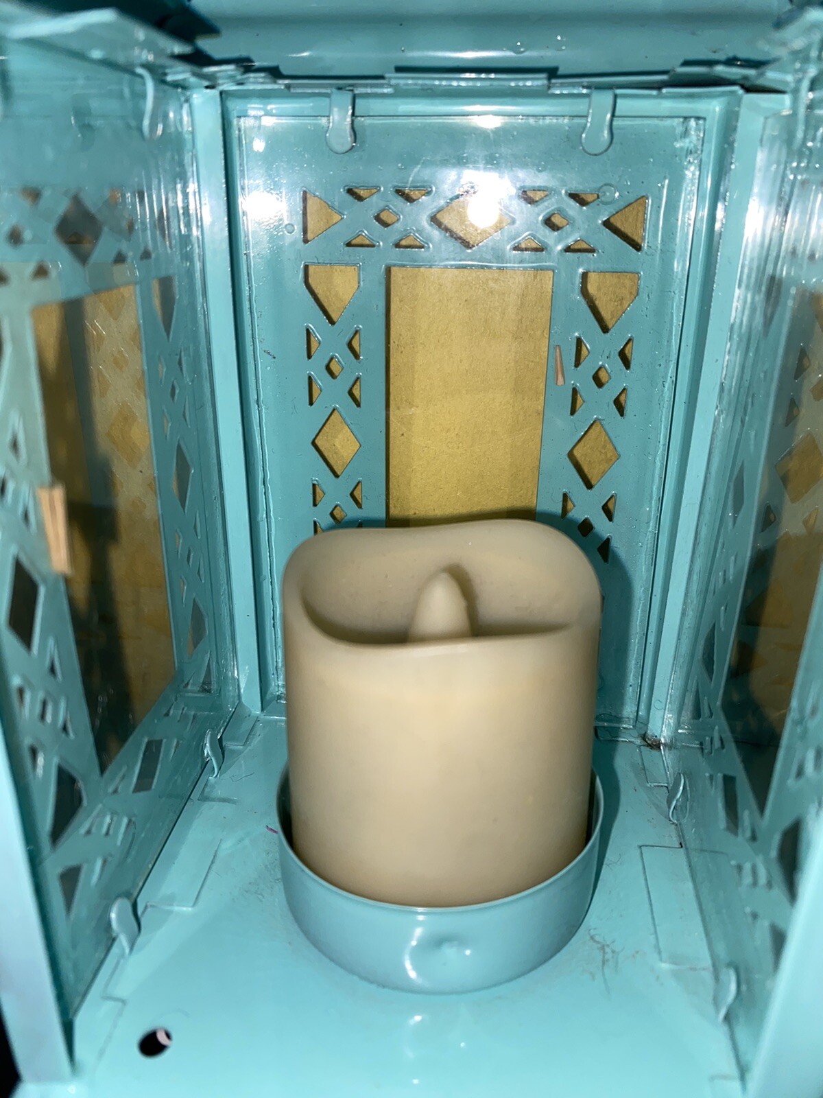 Moroccan Glass and Metal Lantern Indoor/Outdoor Decor w/ Baytery Candle