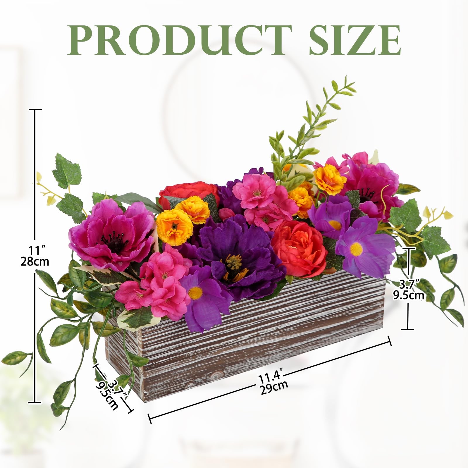 DILATATA Flower Arrangement with Wooden Vase 10″ Artificial Flowers in Pot – …