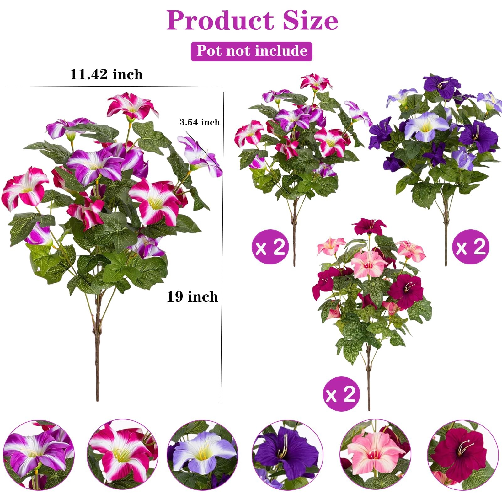 6 Bundles Artificial Petunias for Outdoors, UV Resistant Faux Silk Fake Flowe…