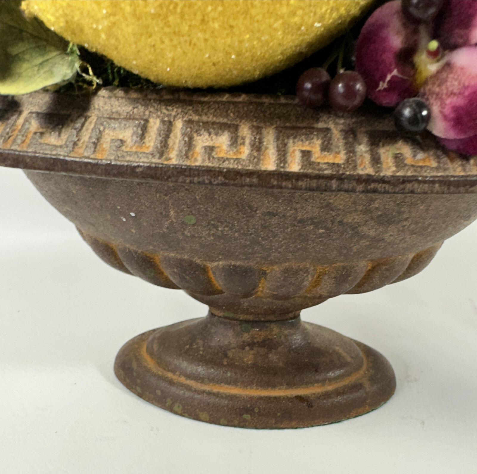 Vintage Rare Artificial Lemon Arrangement In A Cast Iron Vase Bass Green Bottom