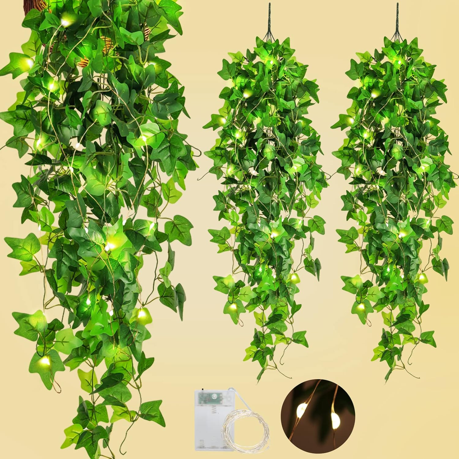 Ivy Fake Vines for Room Decor 12 Pack 86 FT Artificial Plant with 100 LED String