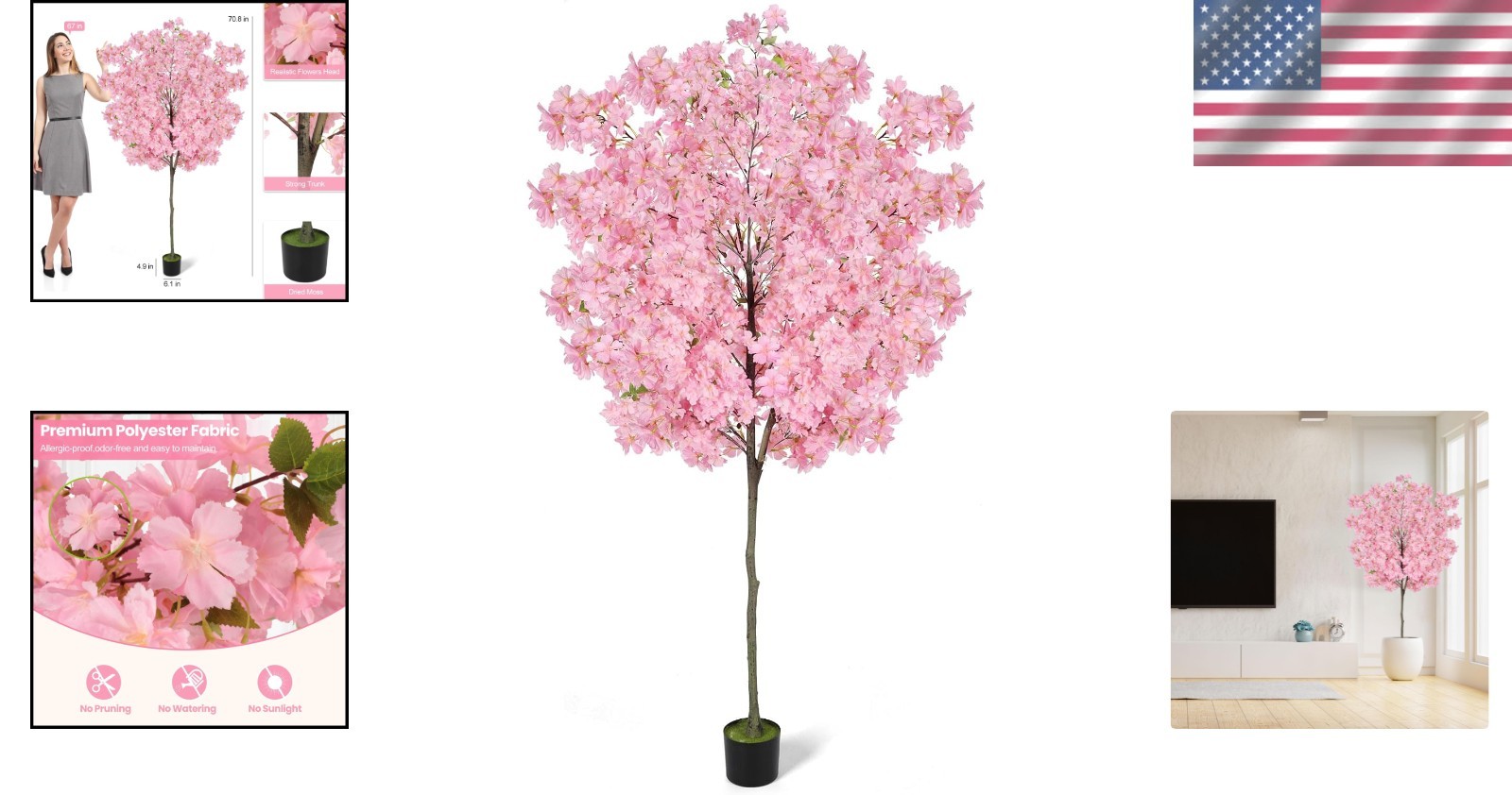 Stunning 6Ft Pink Cherry Blossom Artificial Tree in Black Pot – Easy Decor