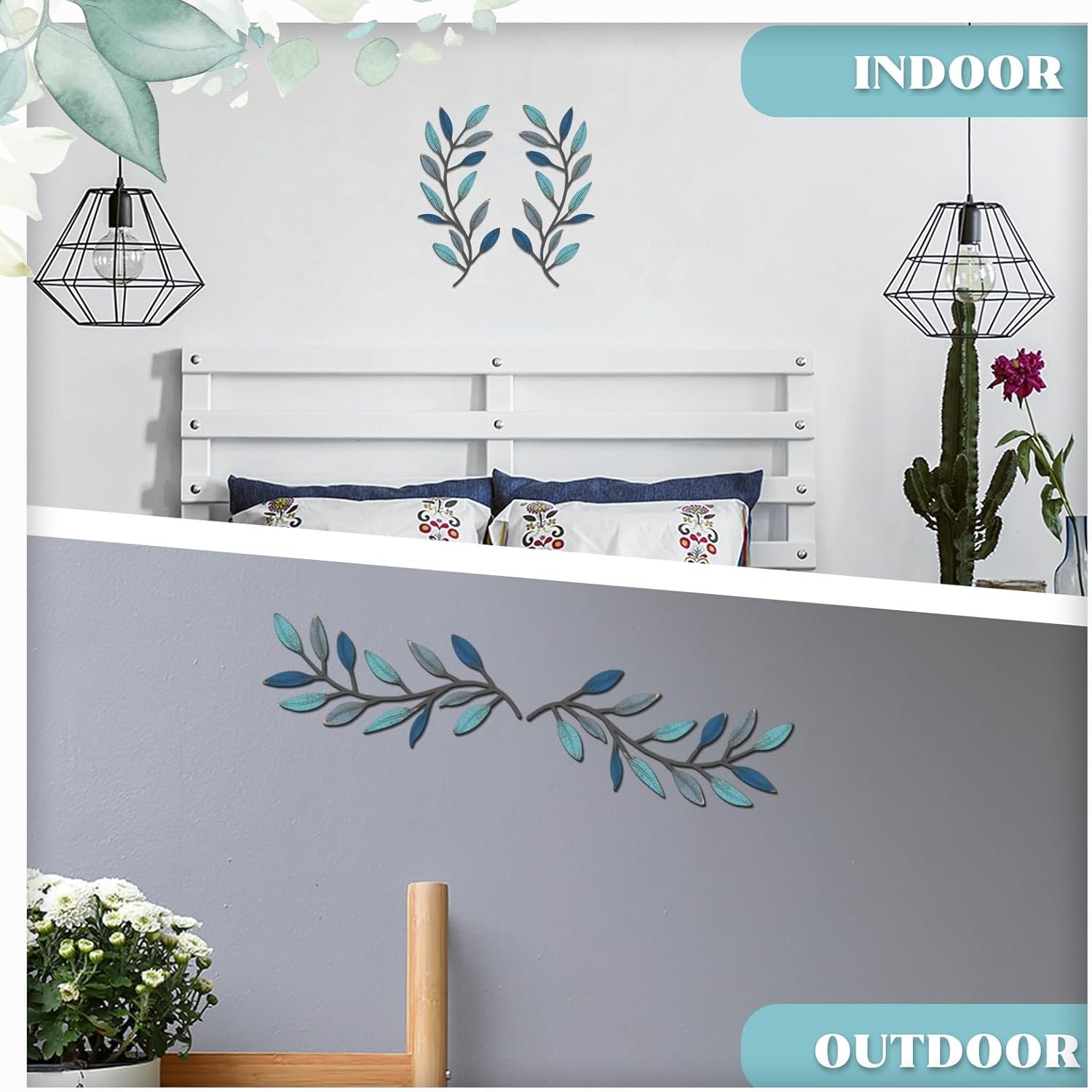 2 Pieces Metal Tree Leaf Wall Decor Vine Olive Branch Leaf Wall Art Living Room