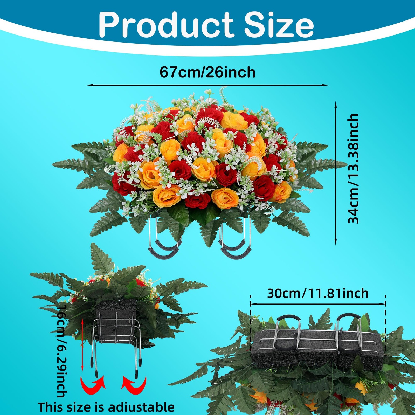 Headstone Flower Saddle,Large Artificial Cemetery Flowers for Grave,Cemetery