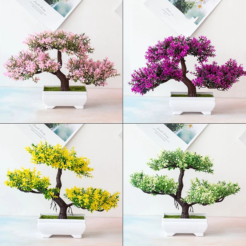 Artificial Bonsai Tree Potted Plant Fake Flowers Home Table Garden Decoration