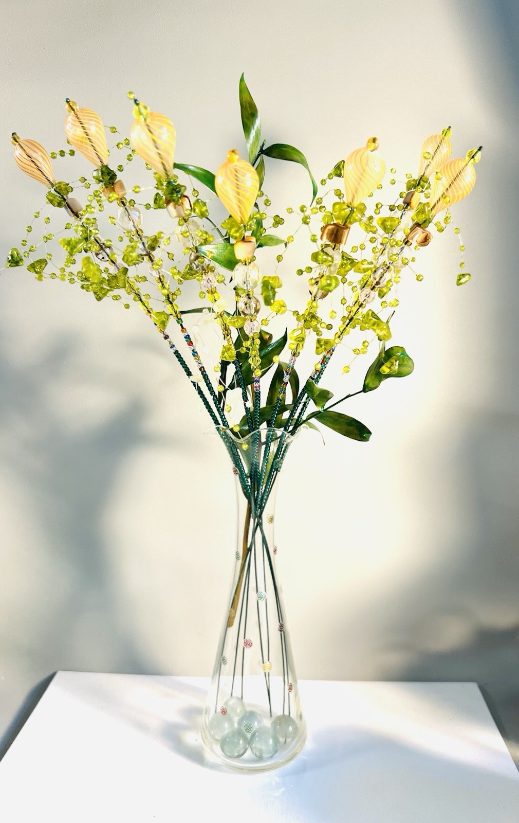 Original Handmade 7 pcs Glass Beads Branches In The Vase. Home/Office Decor