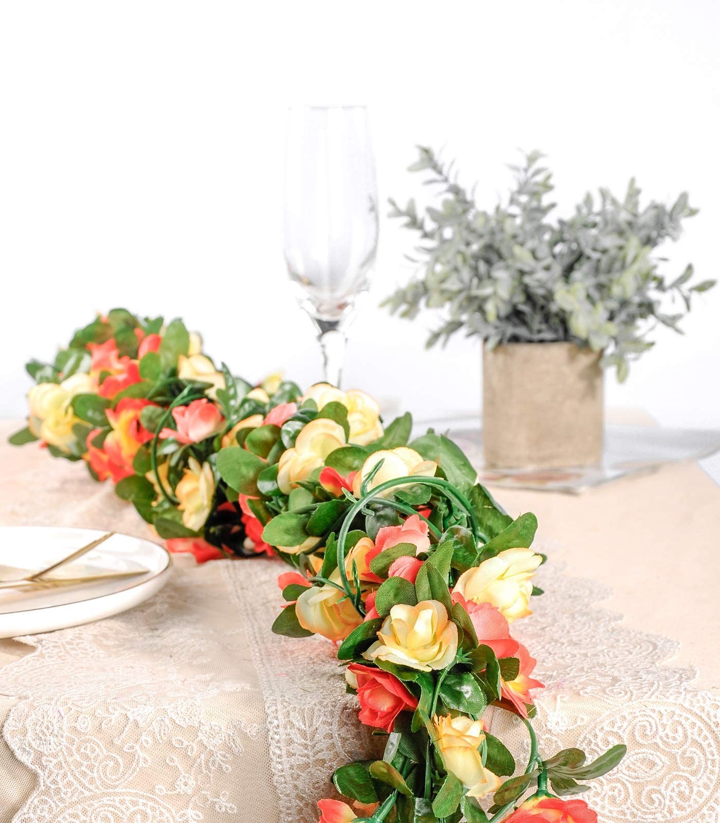 9Pcs 74FT Flower Garland Artificial Rose Arch Vines Fake Spring Floral Garlan…