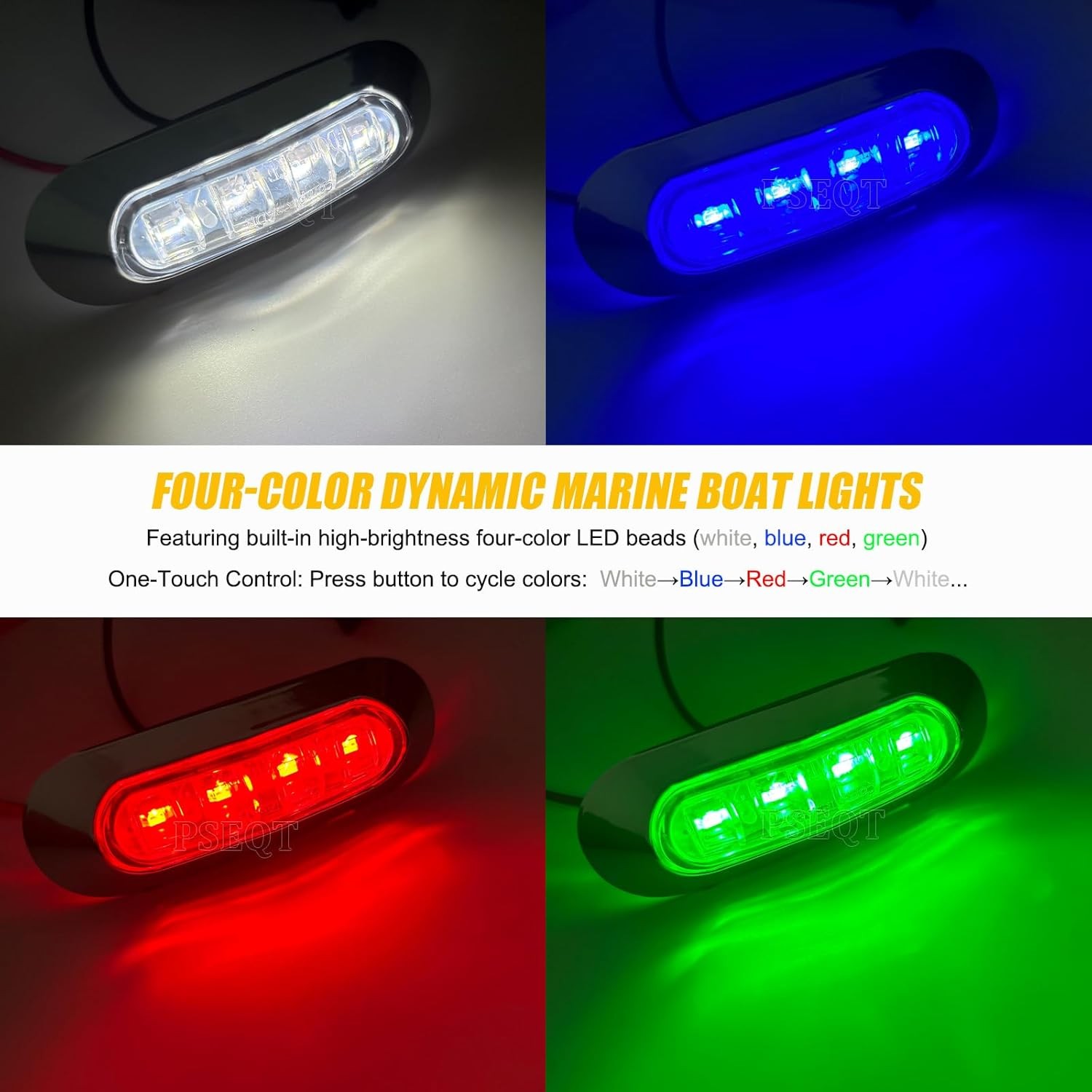 6Pcs RGBW LED Boat Courtesy Lights 3.8″ Oval Waterproof Marine Deck Lights