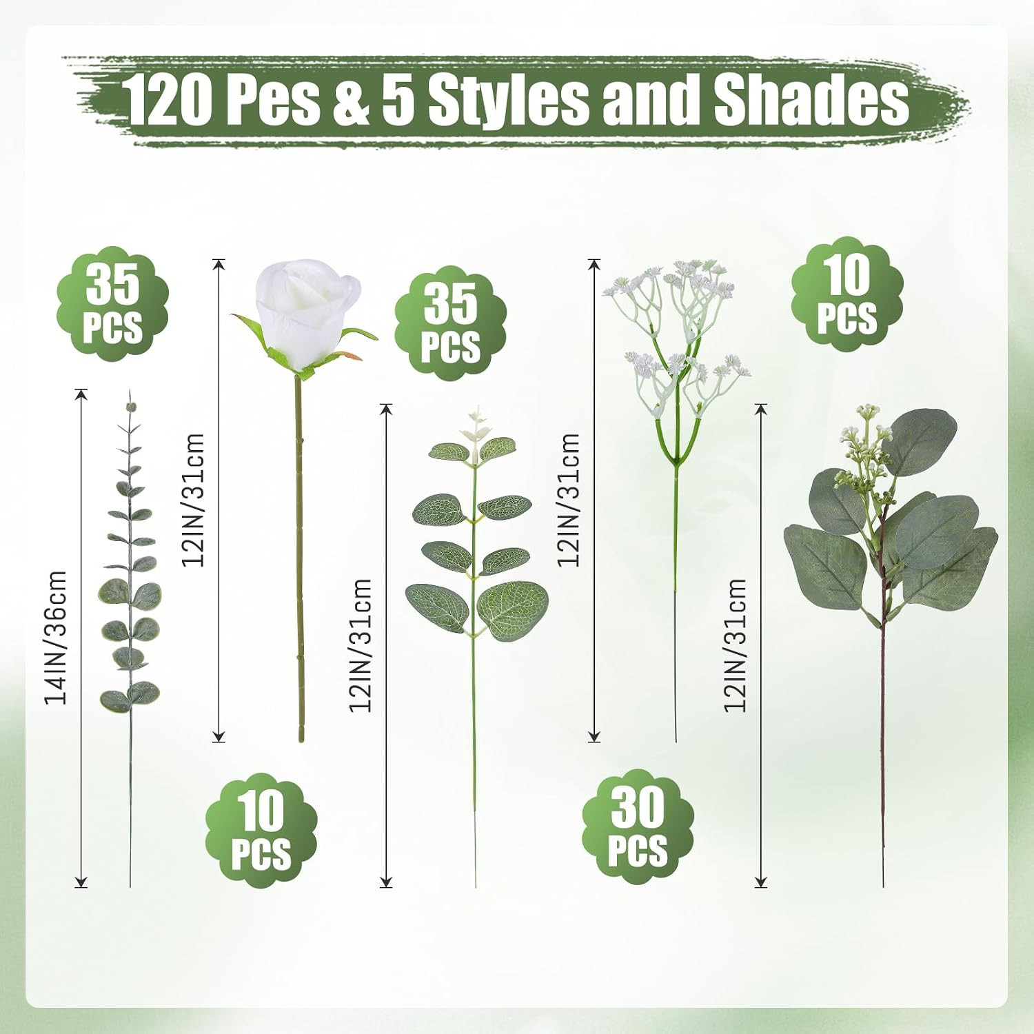 120 Pcs Mixed Eucalyptus Leaves Stems for Wedding & Home Decor