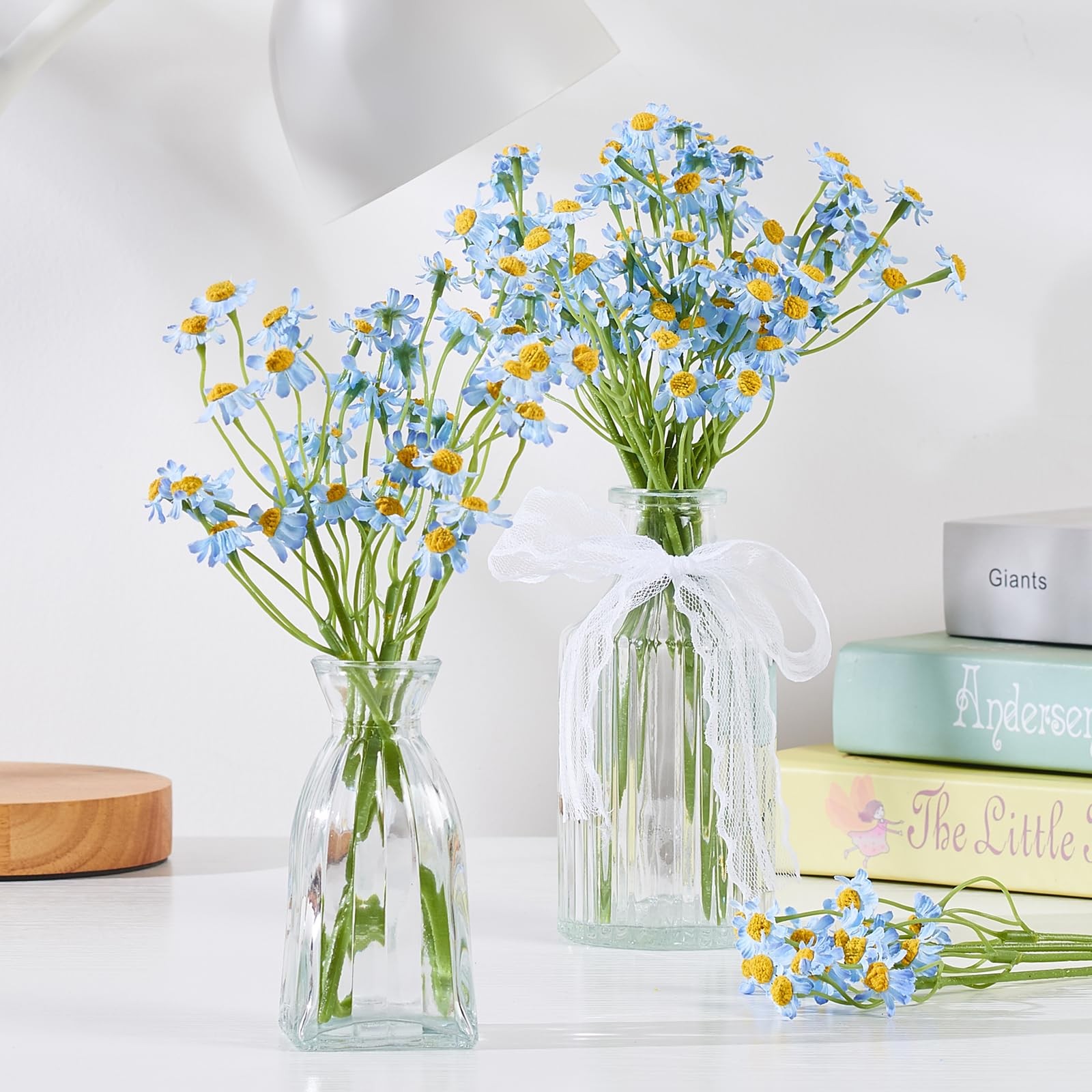 Small Artificial Blue Daisy Flowers – 2 Bouquets (12 Stems), 10 Inch Fake Dai…
