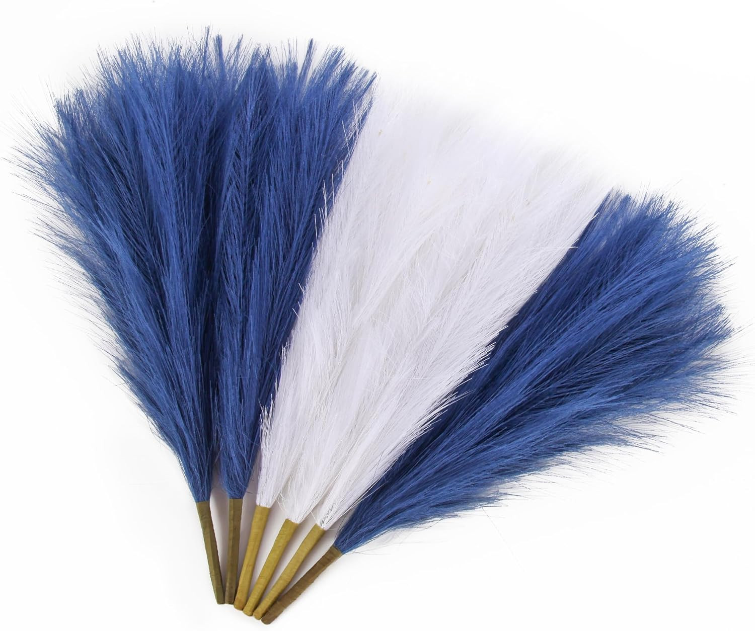 Blue Pampas Grass Decor 17.7 Inch 6 Pcs, Faux Pampas Grass White for Living Room