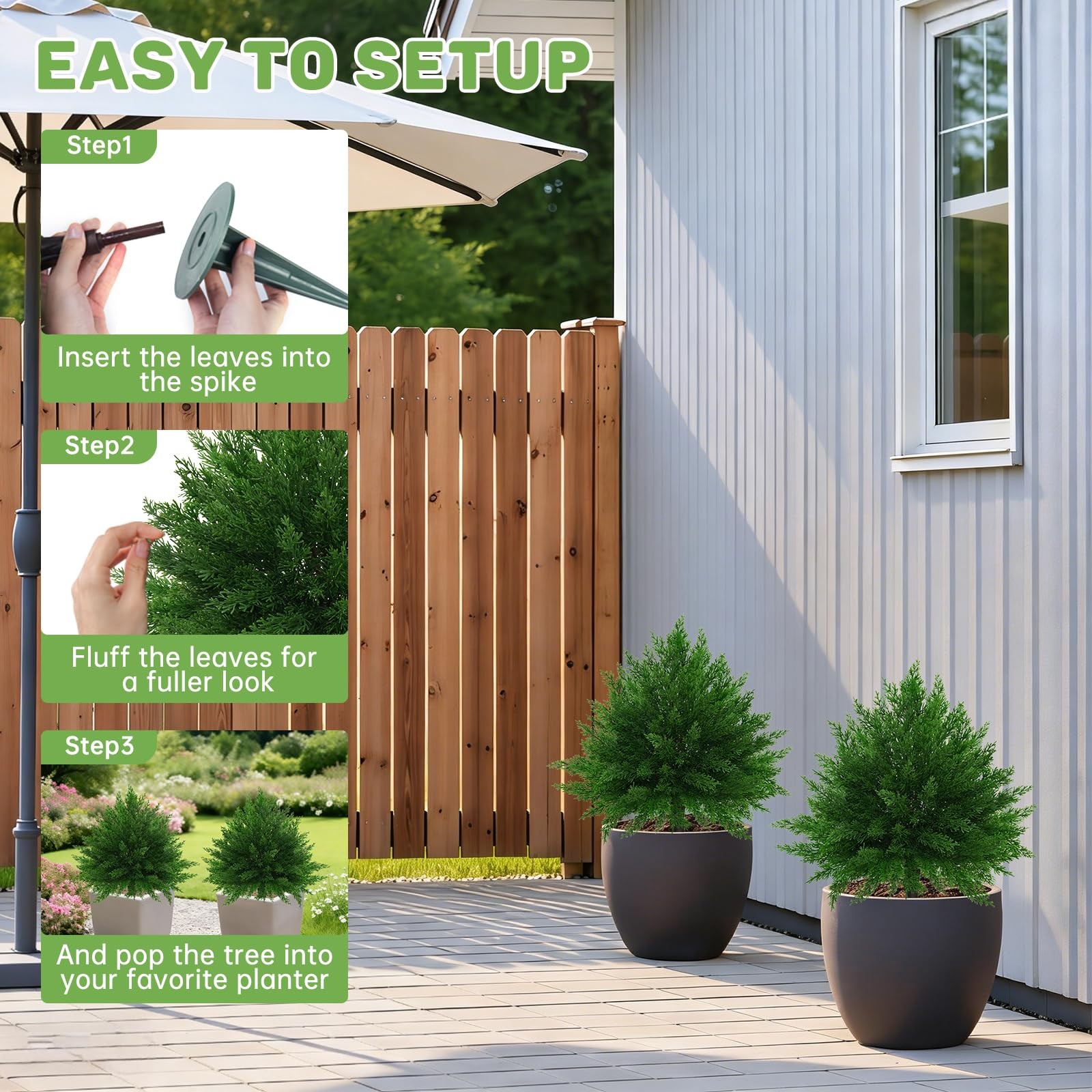 Artificial CedarTopiary Bushes for Outdoors with Spike, Set of 2 Cypress Topi…