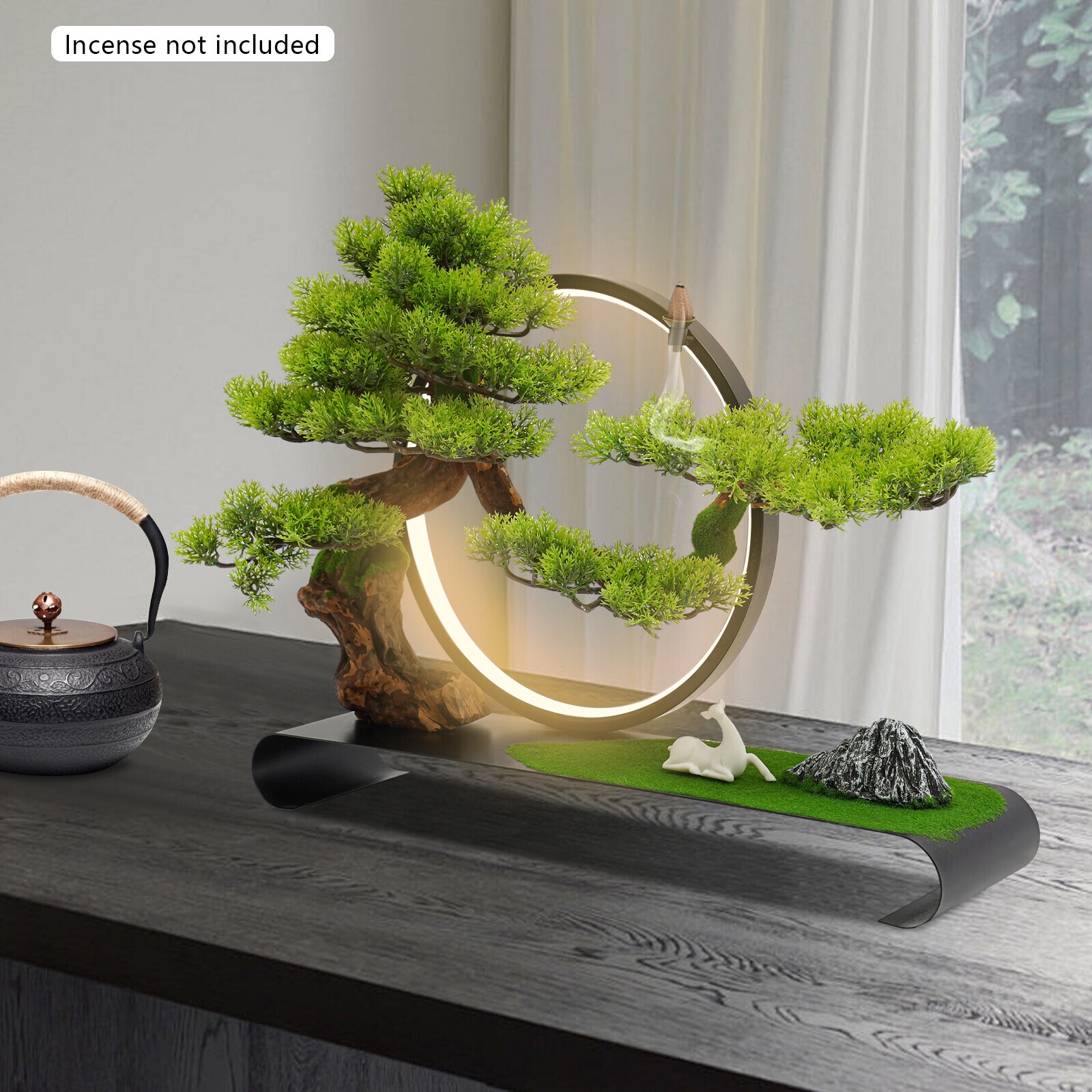 Zen Artificial Pine Tree with LED Light Ring for Backflow Incense